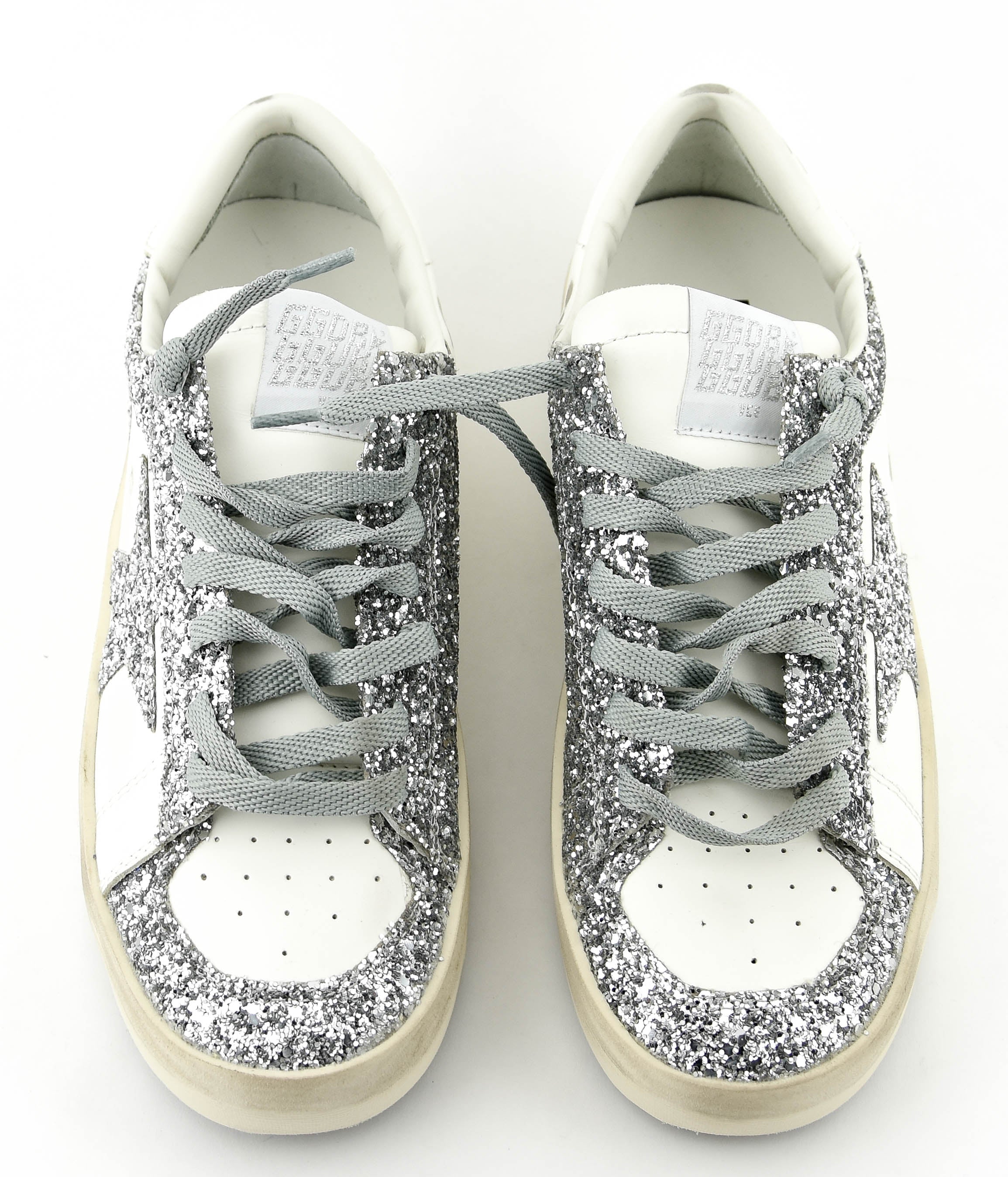 GOLDEN GOOSE STARDAN WHITE SILVER GLITTER