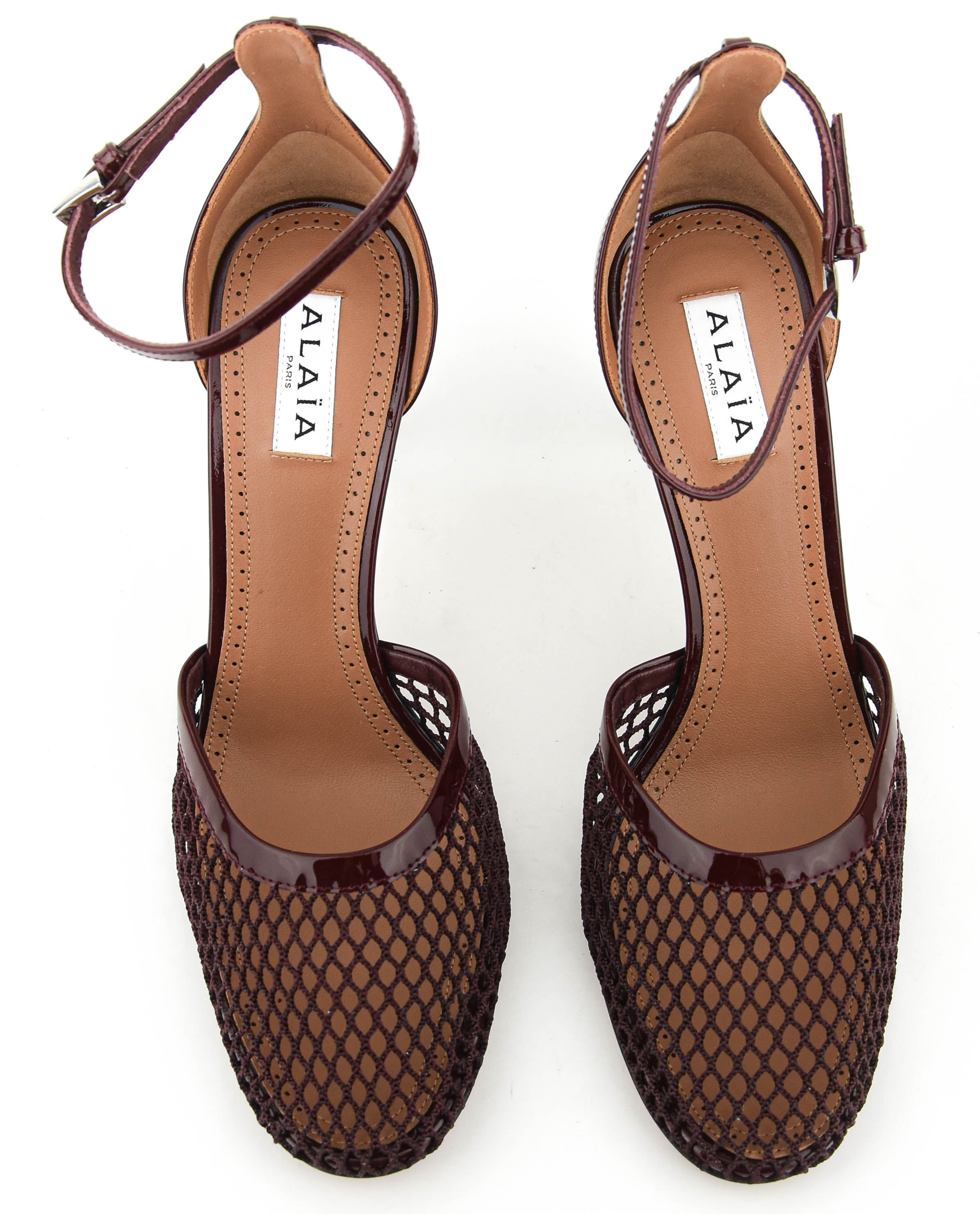 ALAIA PUMPS FISHNET 90 ROUGE GRENAT