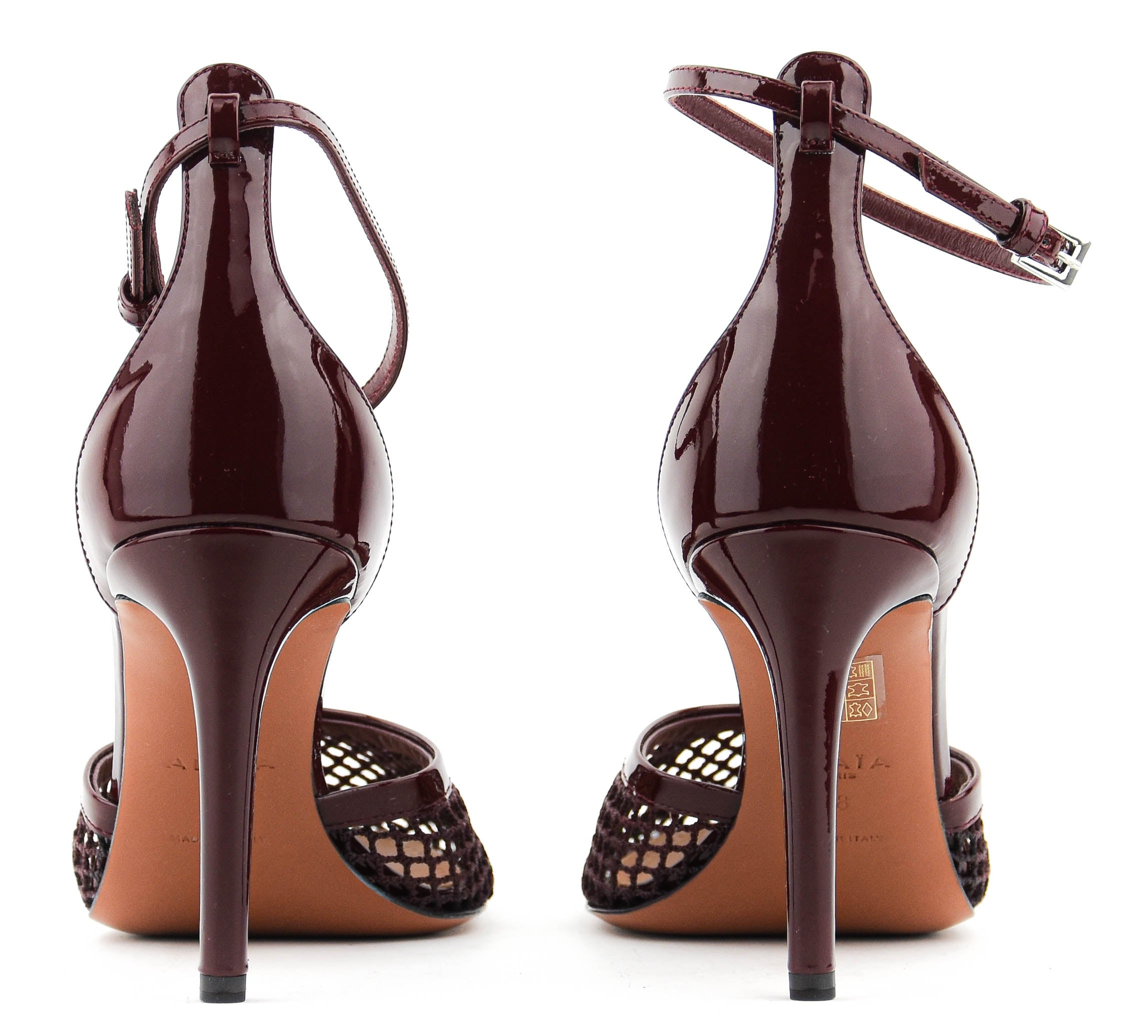 ALAIA PUMPS FISHNET 90 ROUGE GRENAT