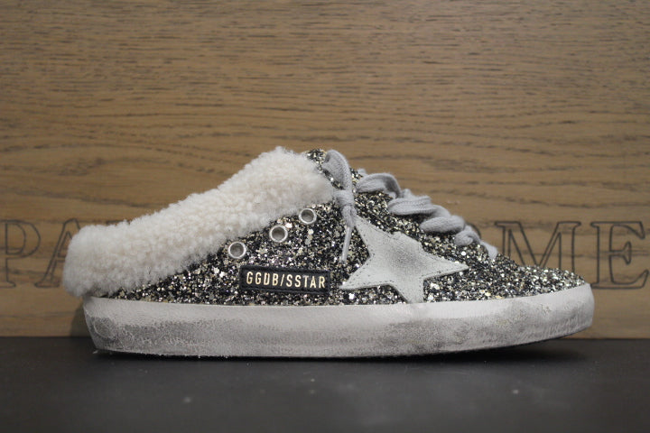 GOLDEN GOOSE SUPERSTAR SABOT BLACK GOLD GLITTER