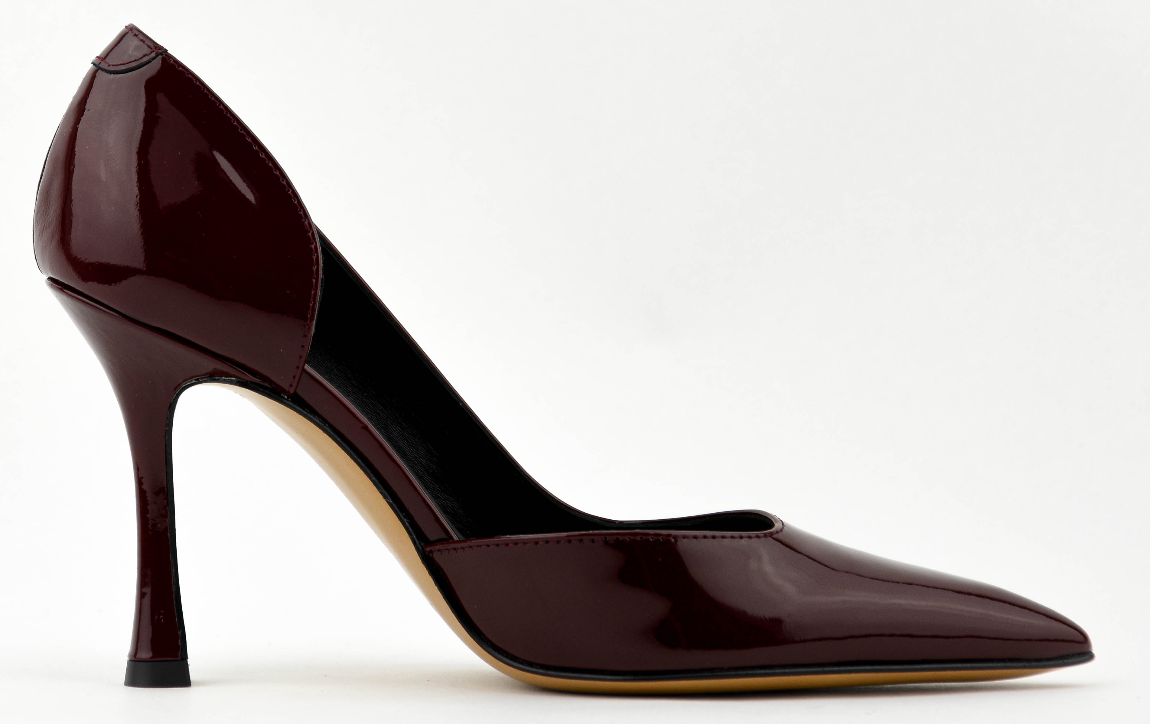 PAUL WARMER D ORSAY PUMP PATENT BURGUNDY 90