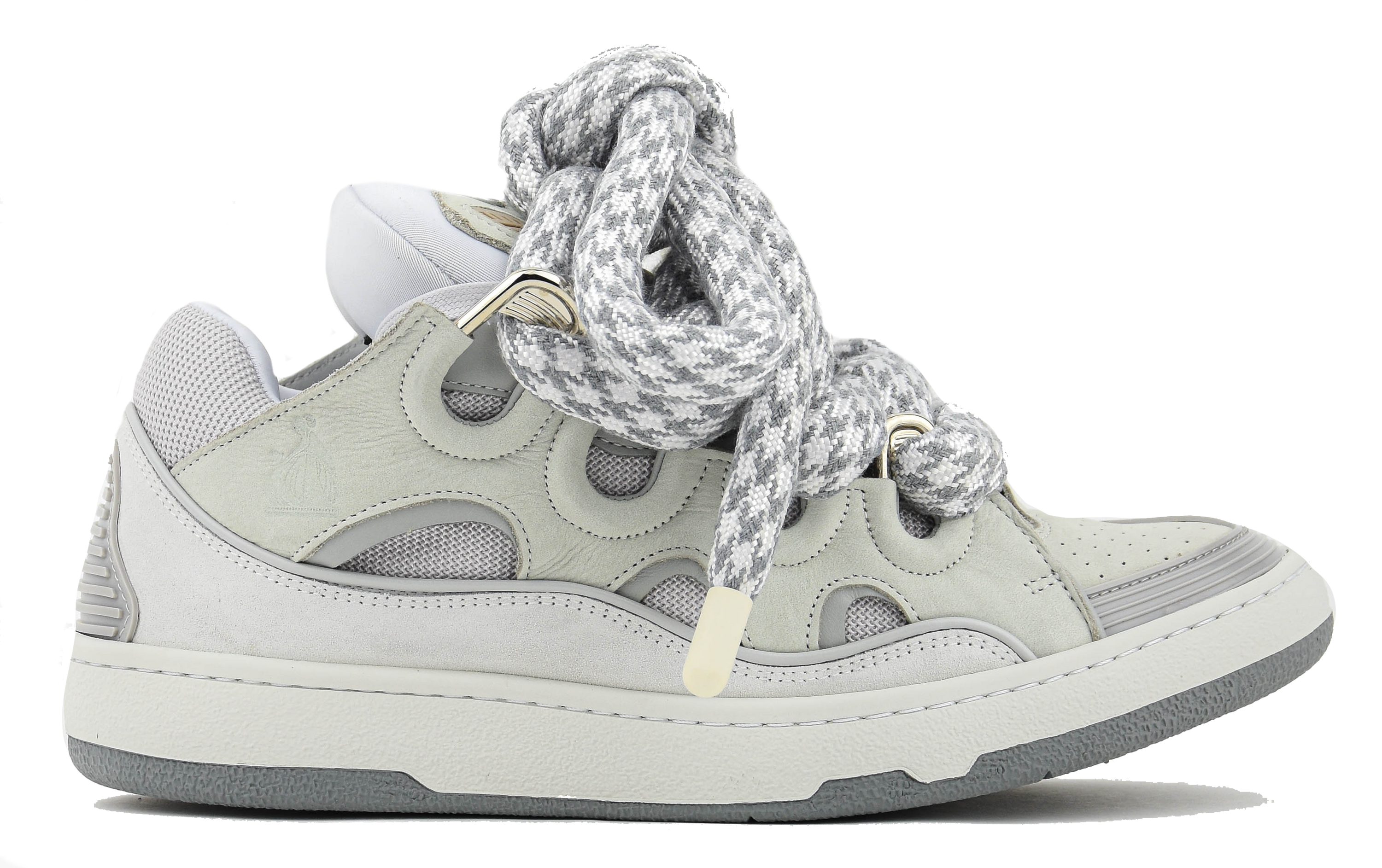 LANVIN CURB SNEAKER SNAKE LACE WHITE GREY