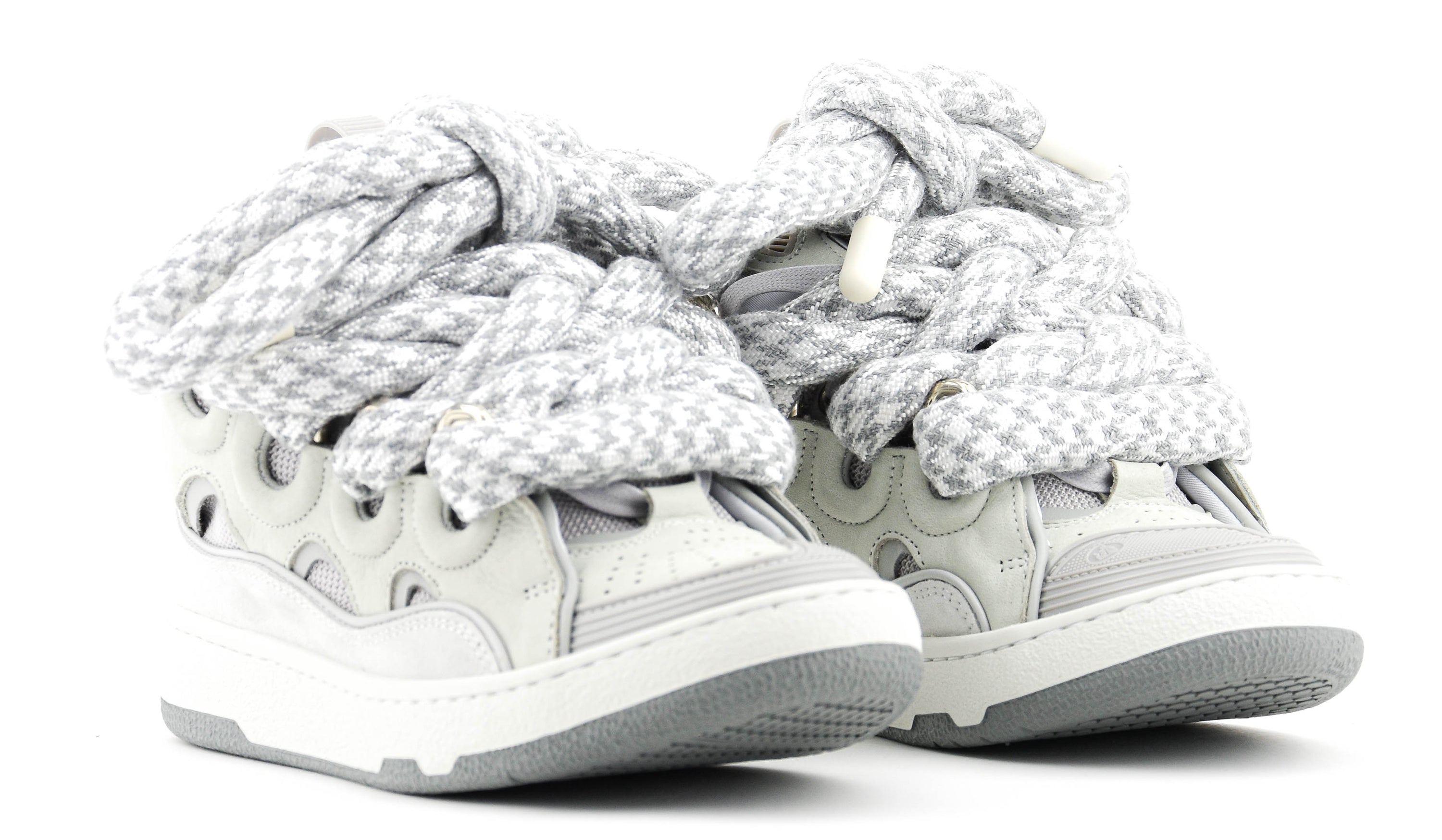 LANVIN CURB SNEAKER SNAKE LACE WHITE GREY