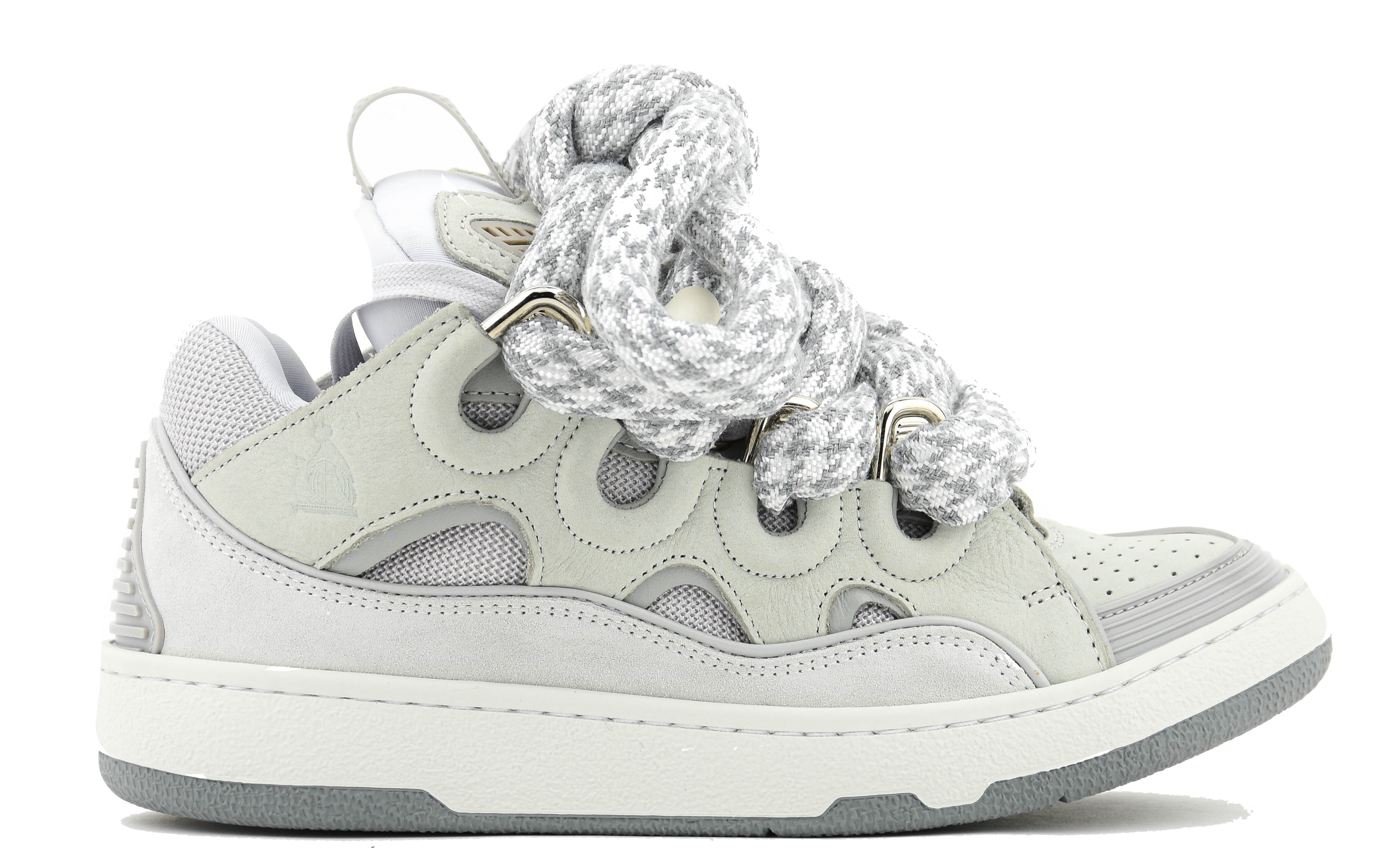 LANVIN CURB SNEAKER SNAKE LACE WHITE GREY