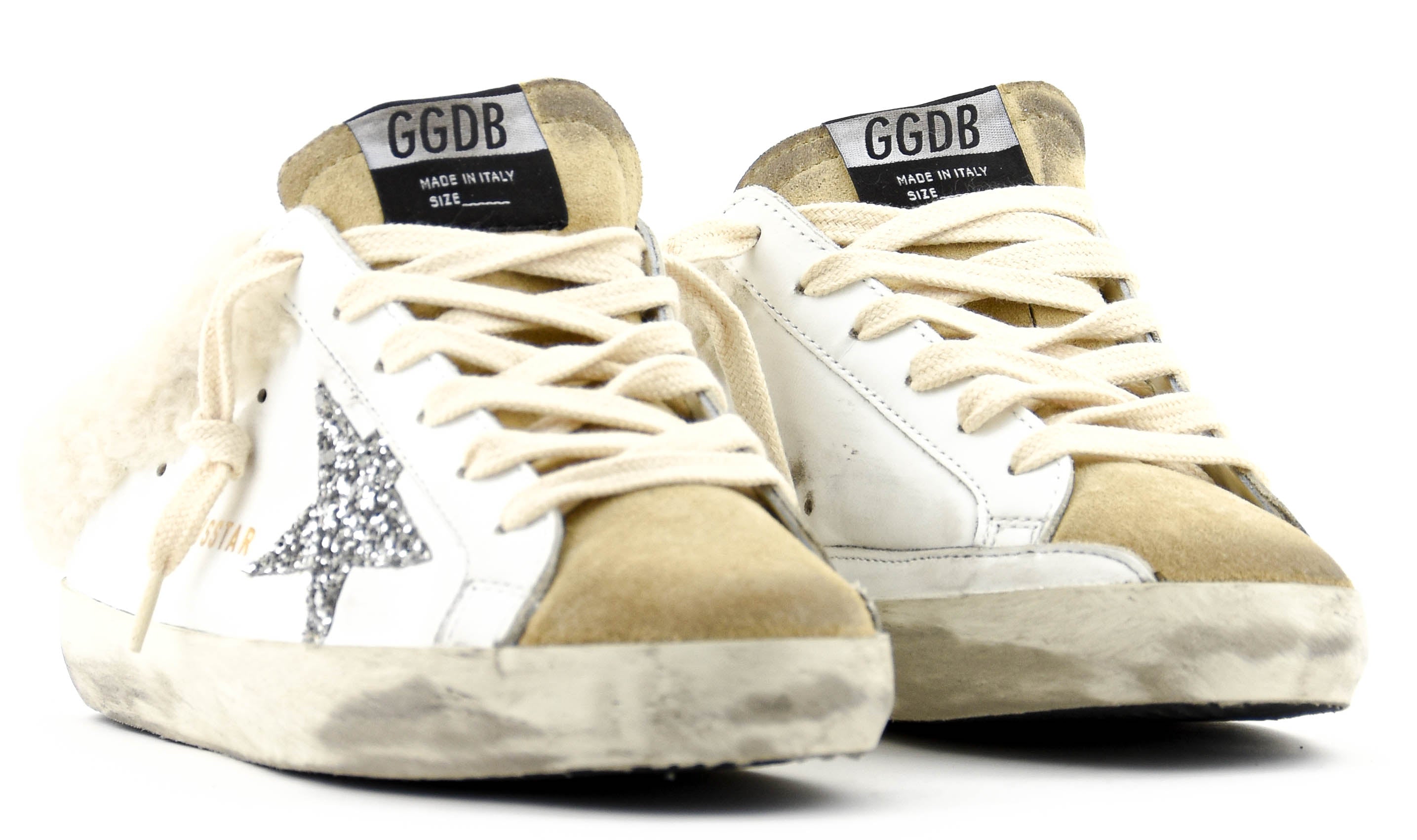 GOLDEN GOOSE SUPER STAR SABOT WHITE SILVER