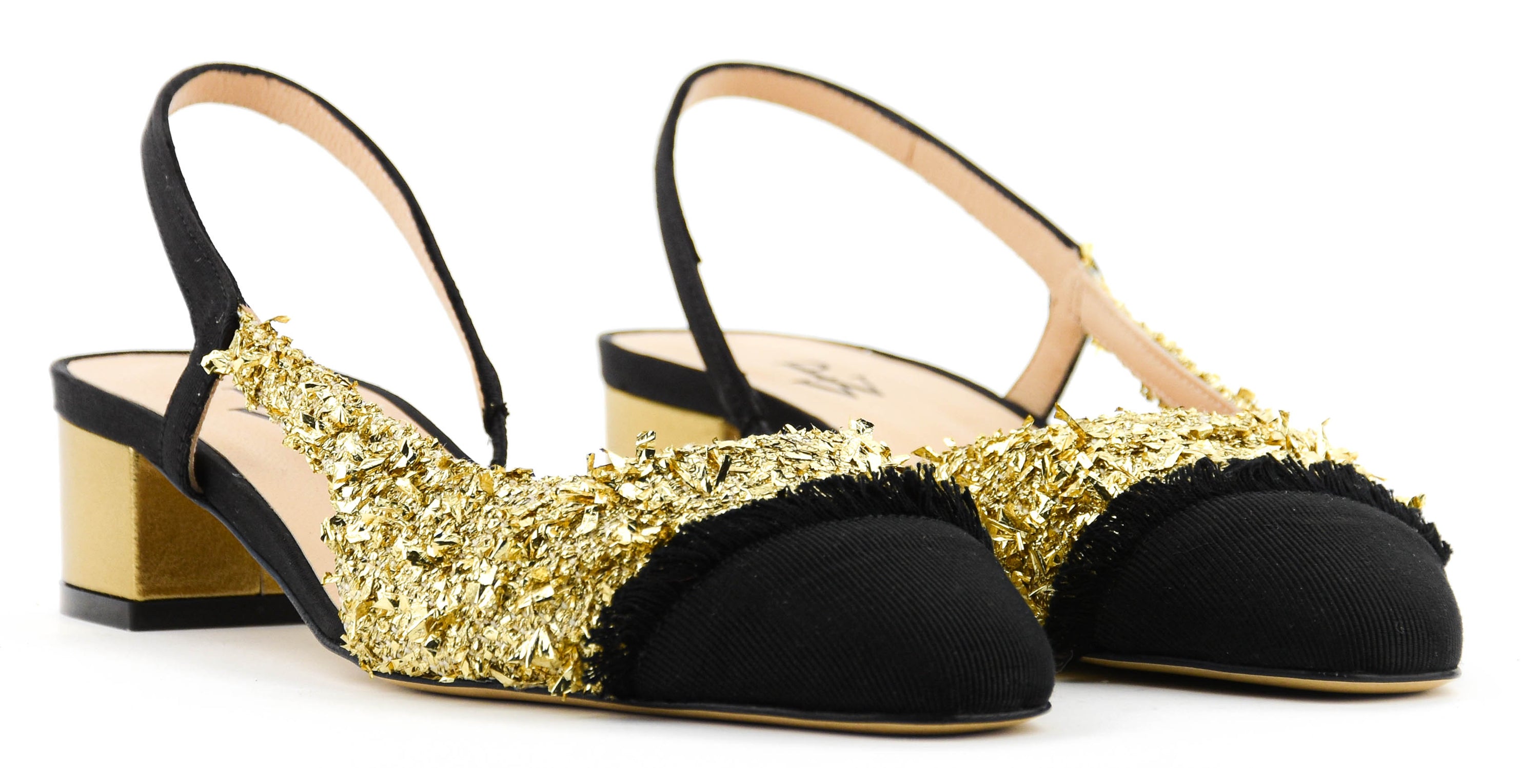 PAUL WARMER LOULOU SLINGBACK BALLERINA GOLD MAXI LUREX