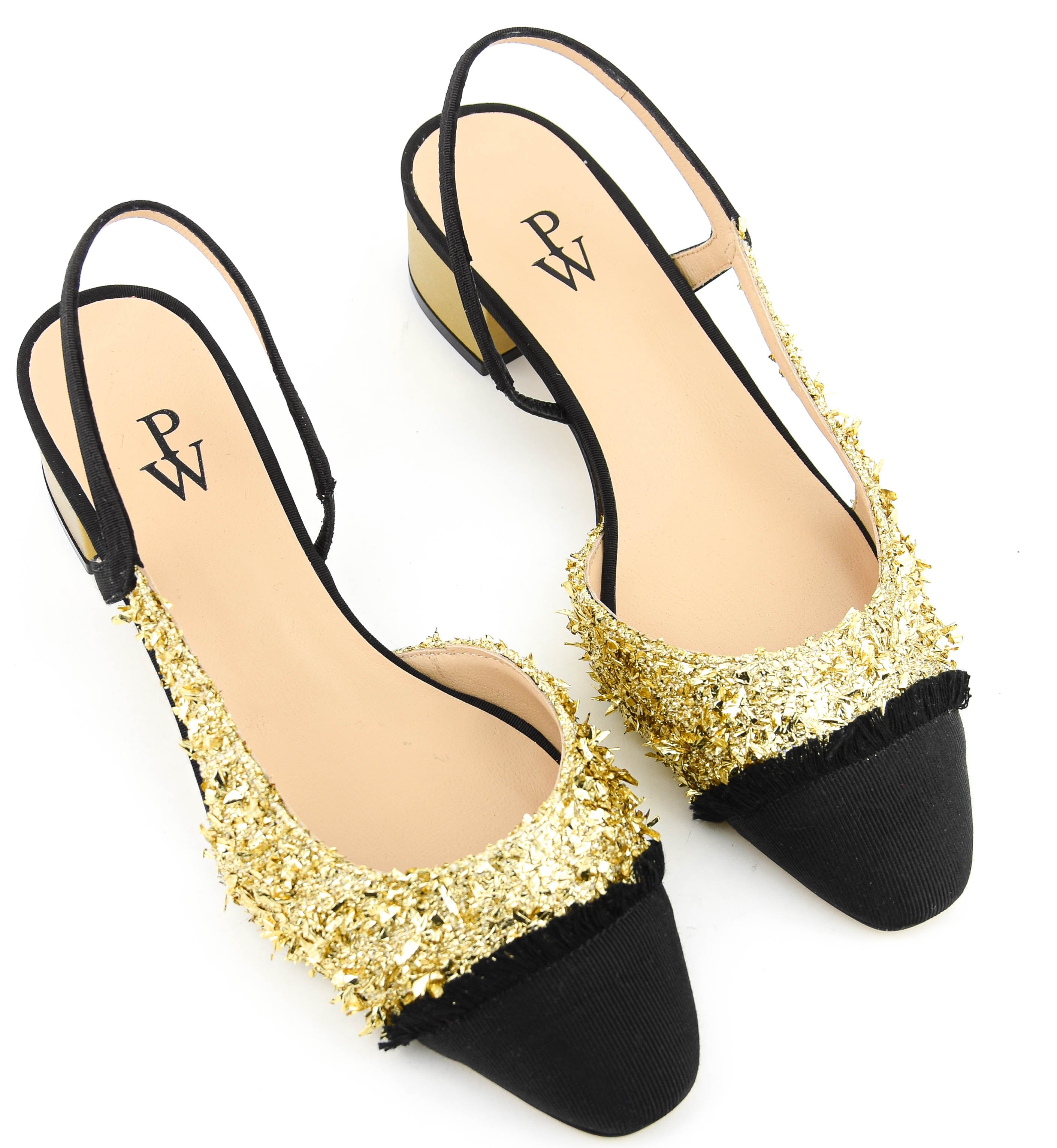 PAUL WARMER LOULOU SLINGBACK BALLERINA GOLD MAXI LUREX