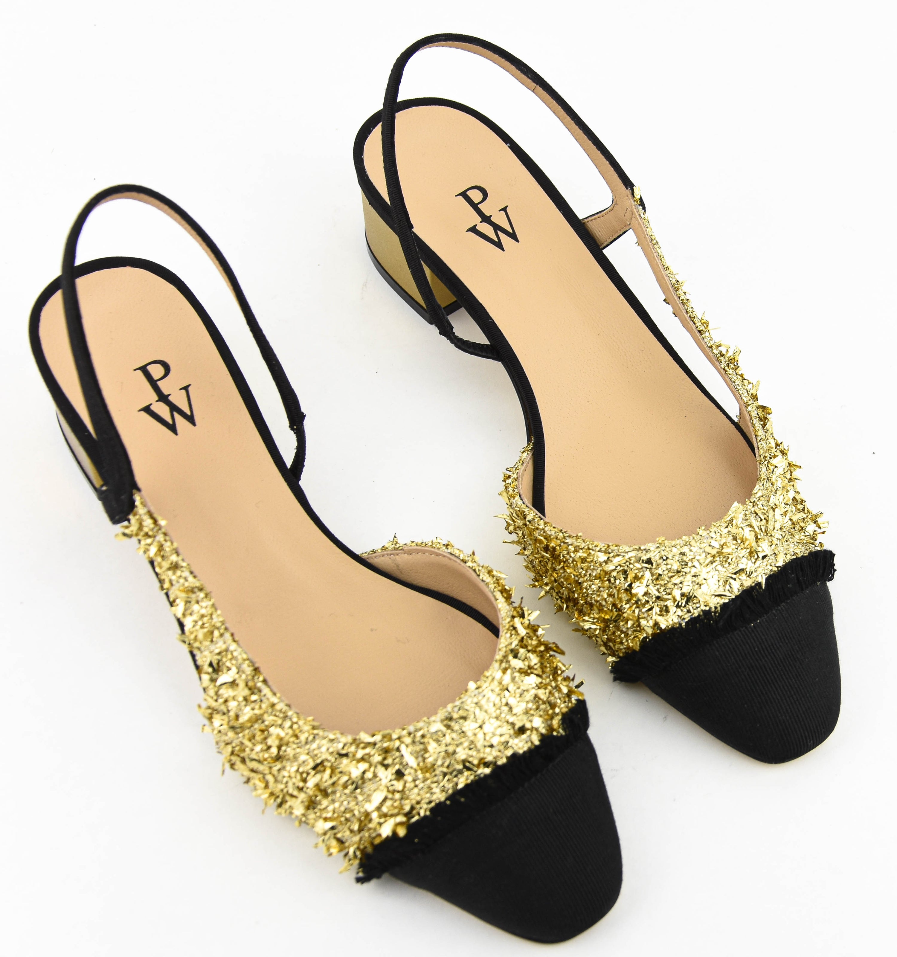 PAUL WARMER LOULOU SLINGBACK BALLERINA GOLD MAXI LUREX