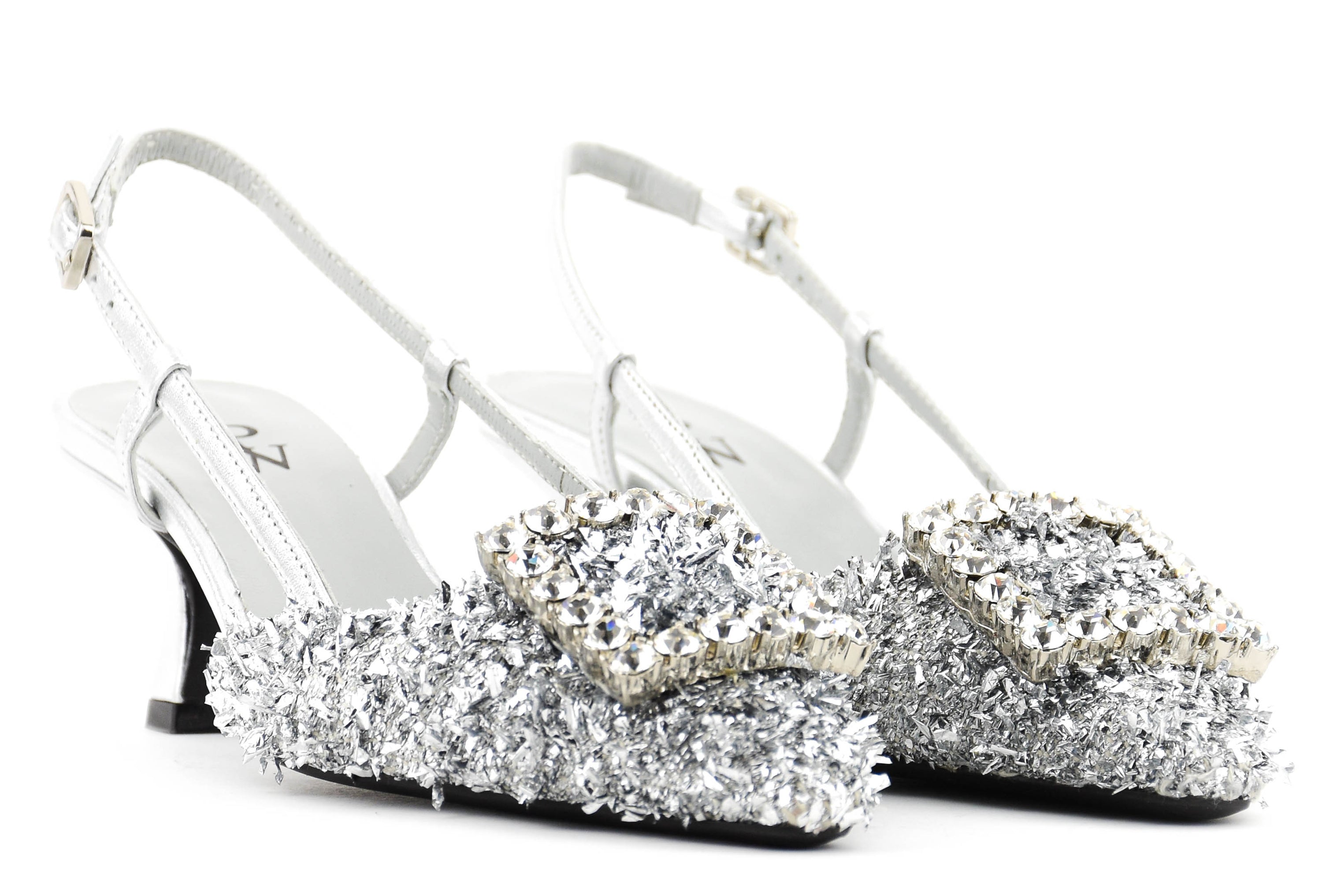 PAUL WARMER CARRE SLINGBACK SILVER MAXI LUREX