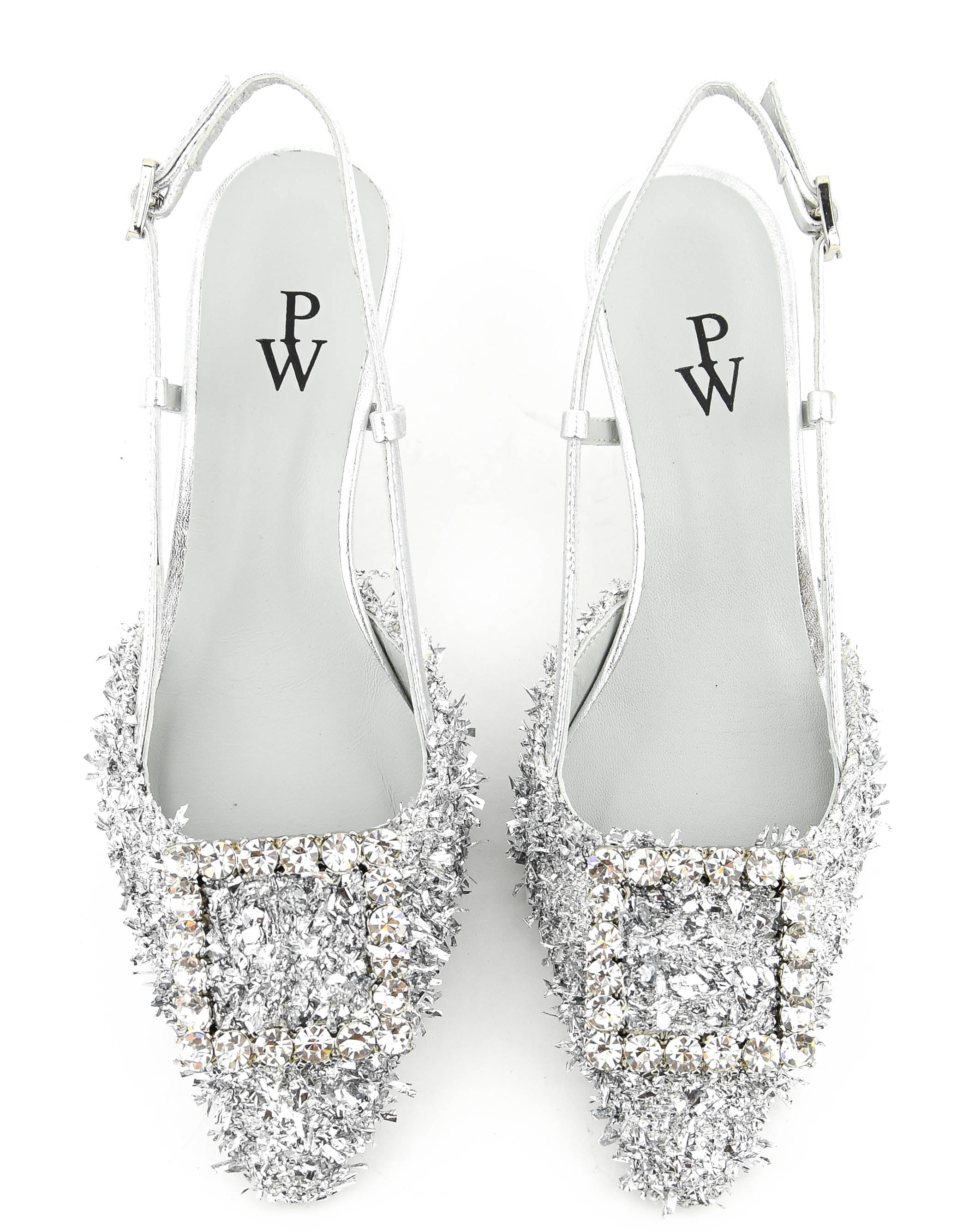 PAUL WARMER CARRE SLINGBACK SILVER MAXI LUREX