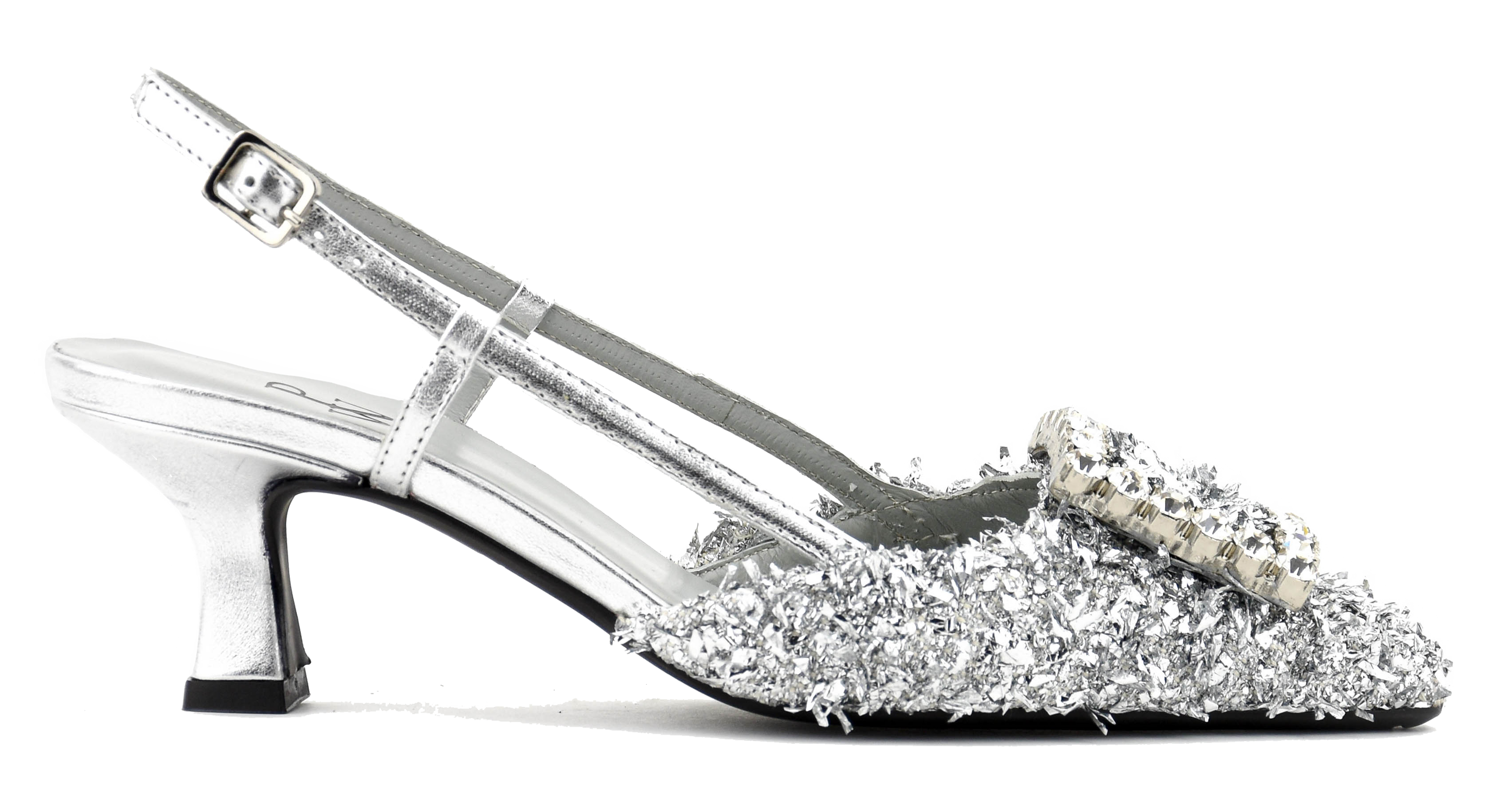 PAUL WARMER CARRE SLINGBACK SILVER MAXI LUREX