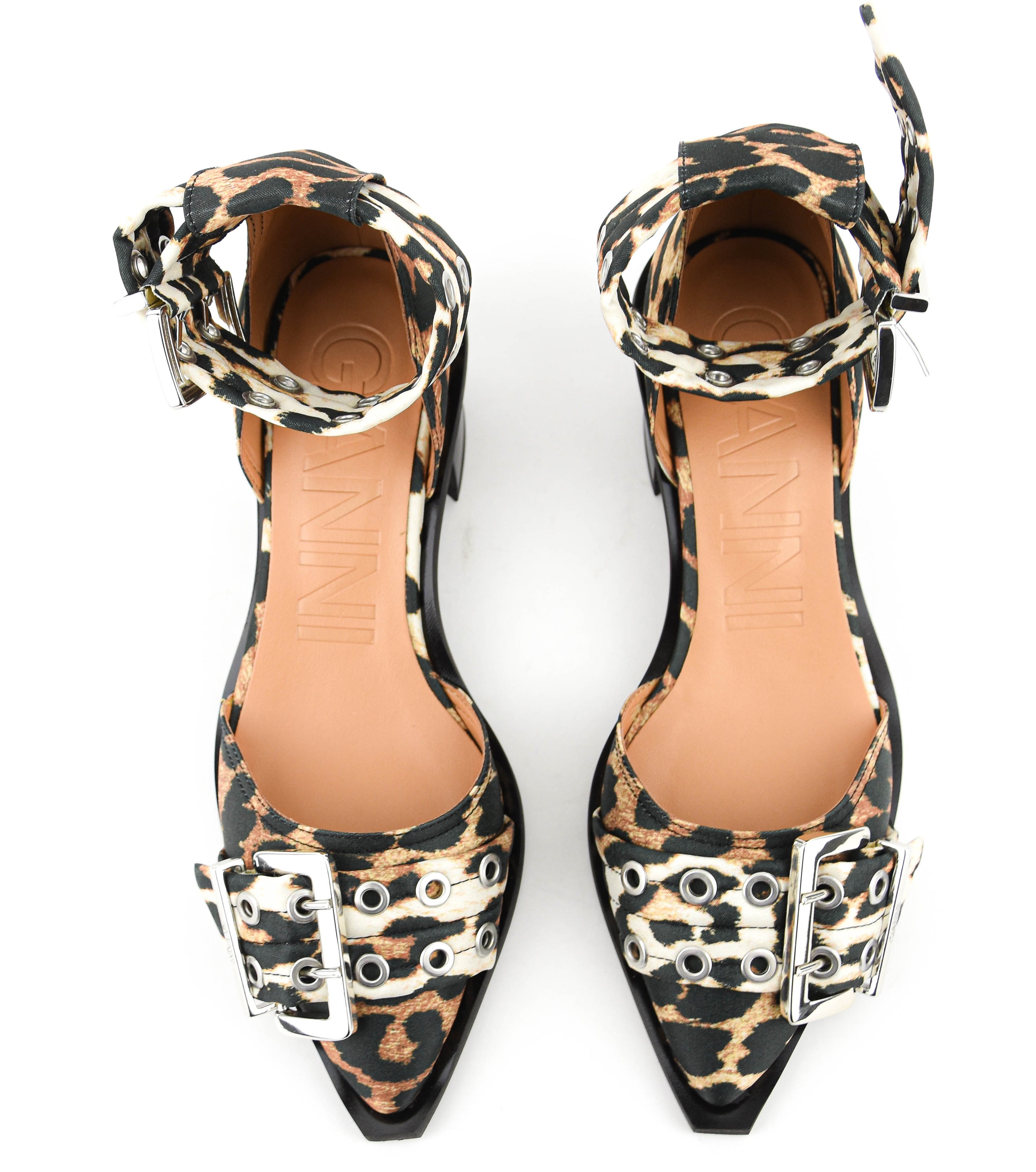 GANNI LEOPARD FEMININE BUCKLE OPEN CUT PUMPS