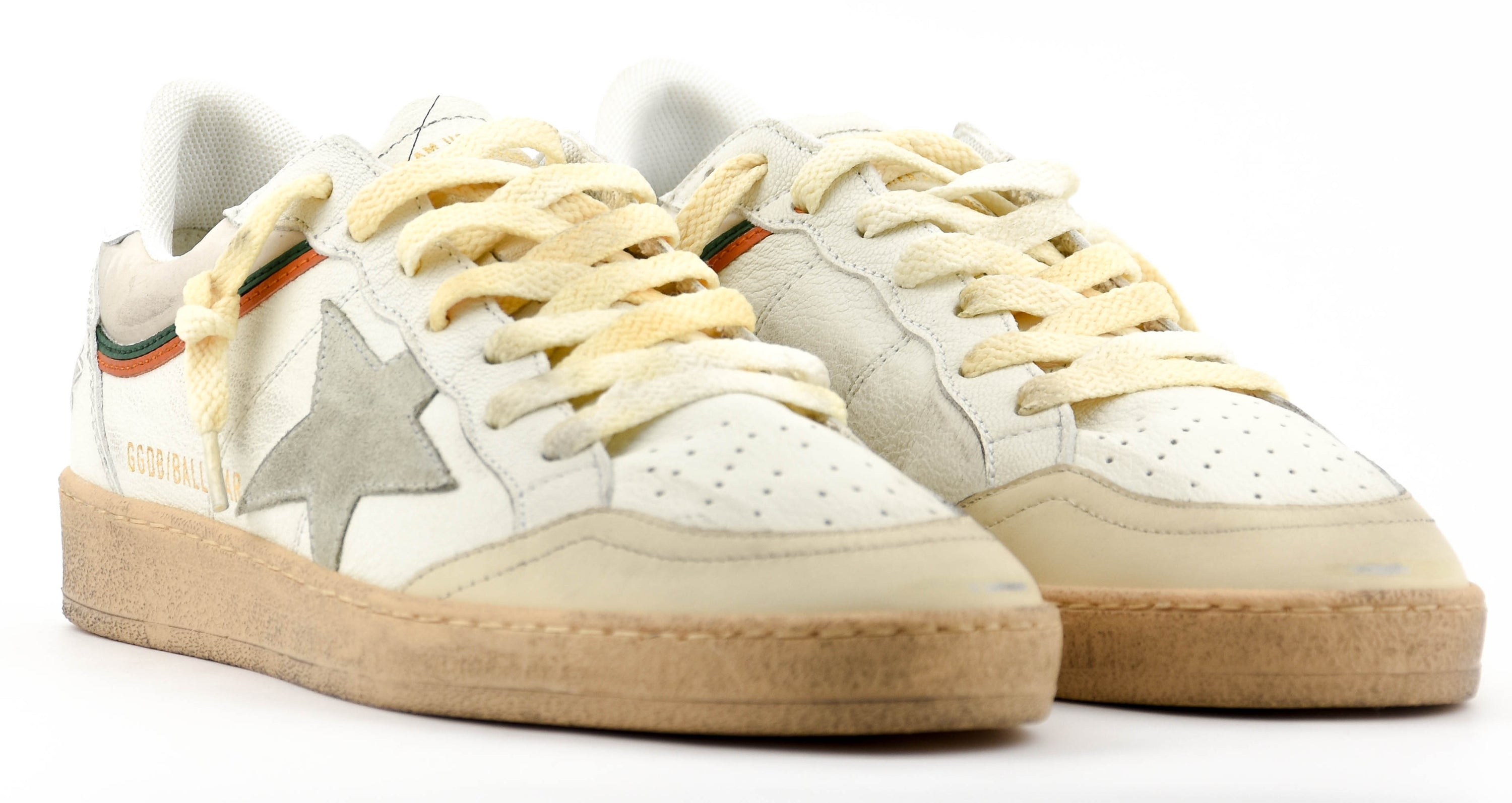 GOLDEN GOOSE BALLSTAR WHITE BEIGE GREEN