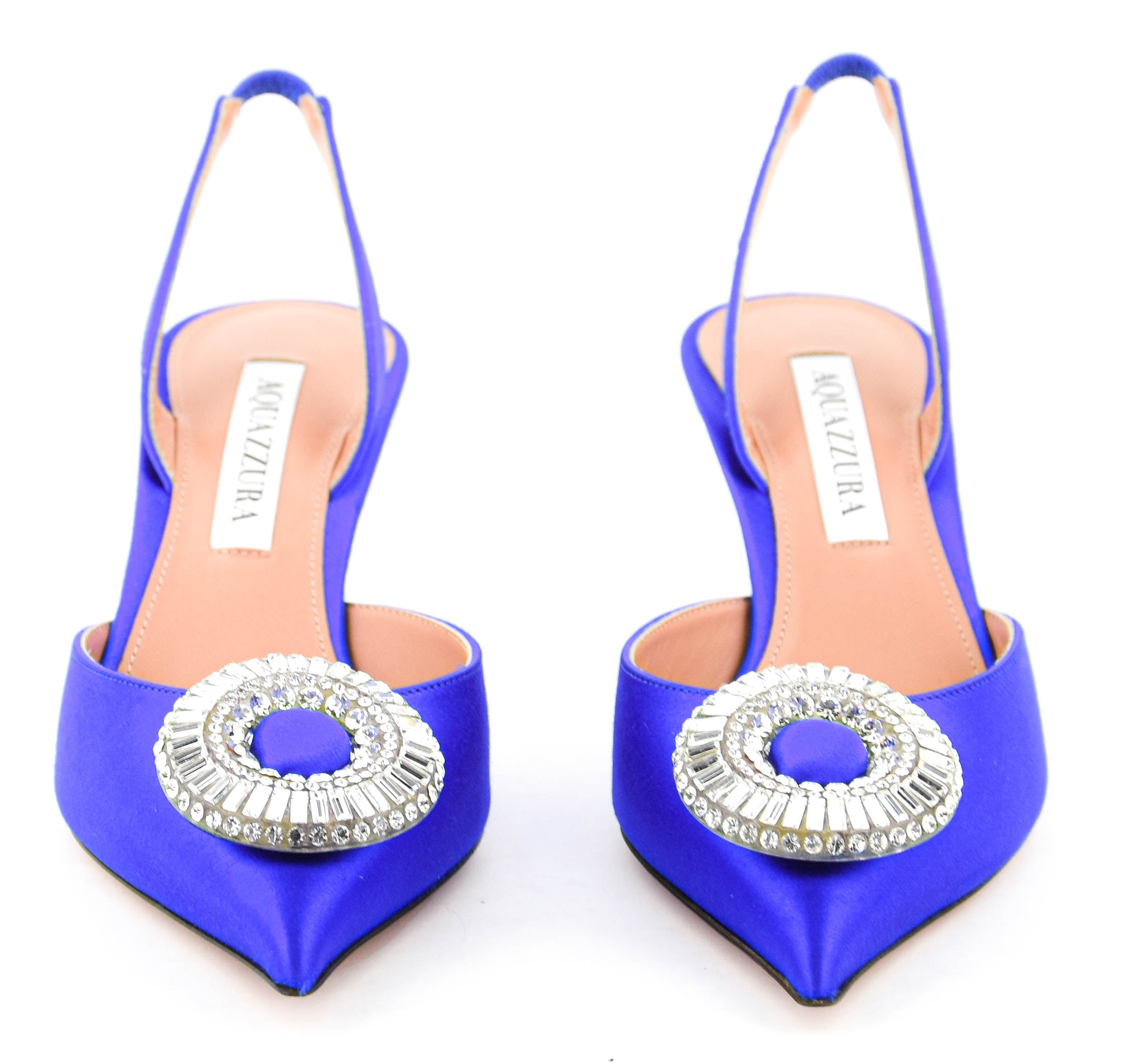 AQUAZZURA CRYSTAL HOOP SLING ROYAL BLUE