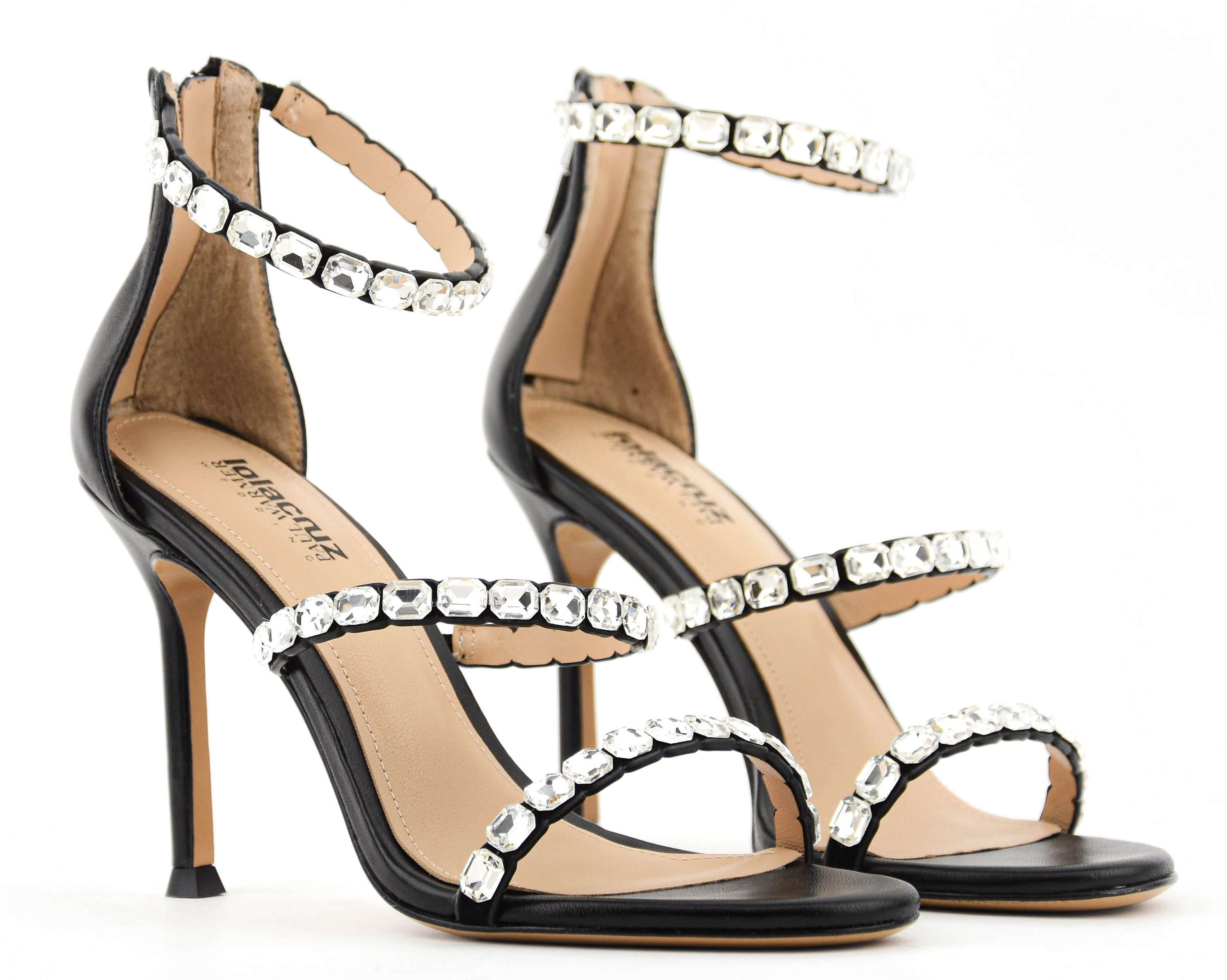 LOLA CRUZ rhine stones  HEELS BLACK