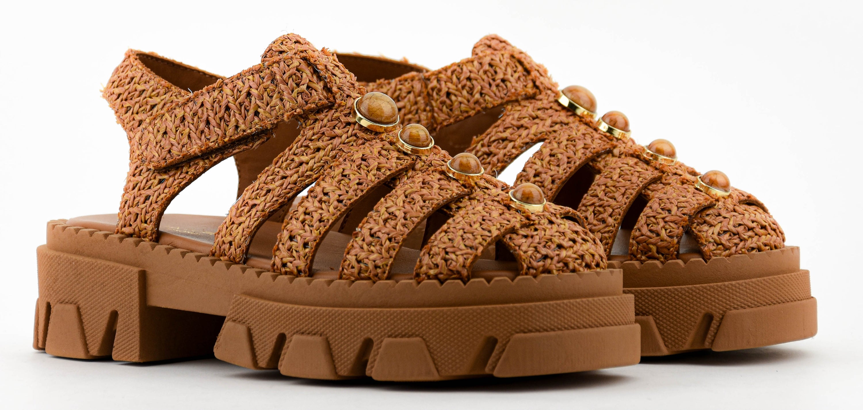 MAKRIS RAFFIA SANDAL CAMEL