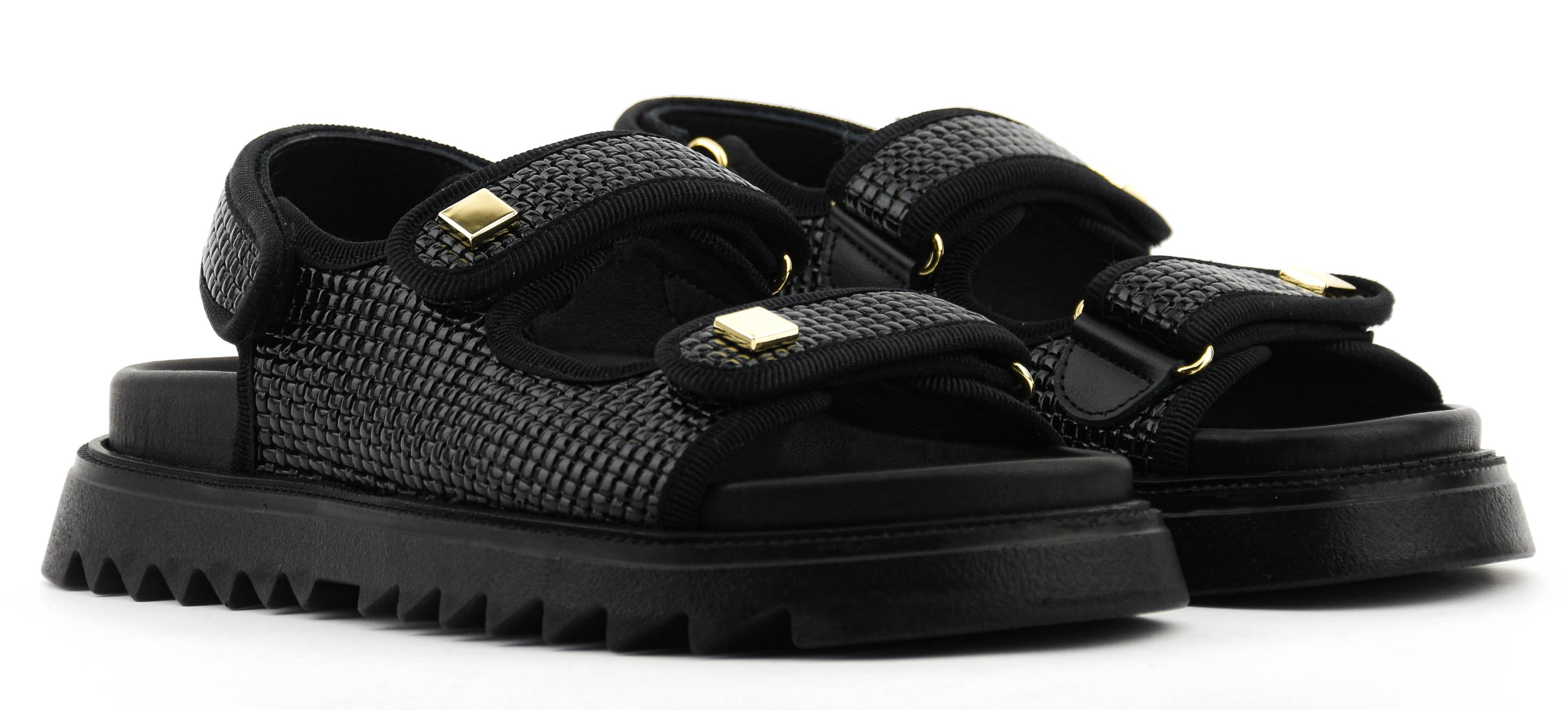 MAKRIS VELCRO SANDAL SHINY BLACK