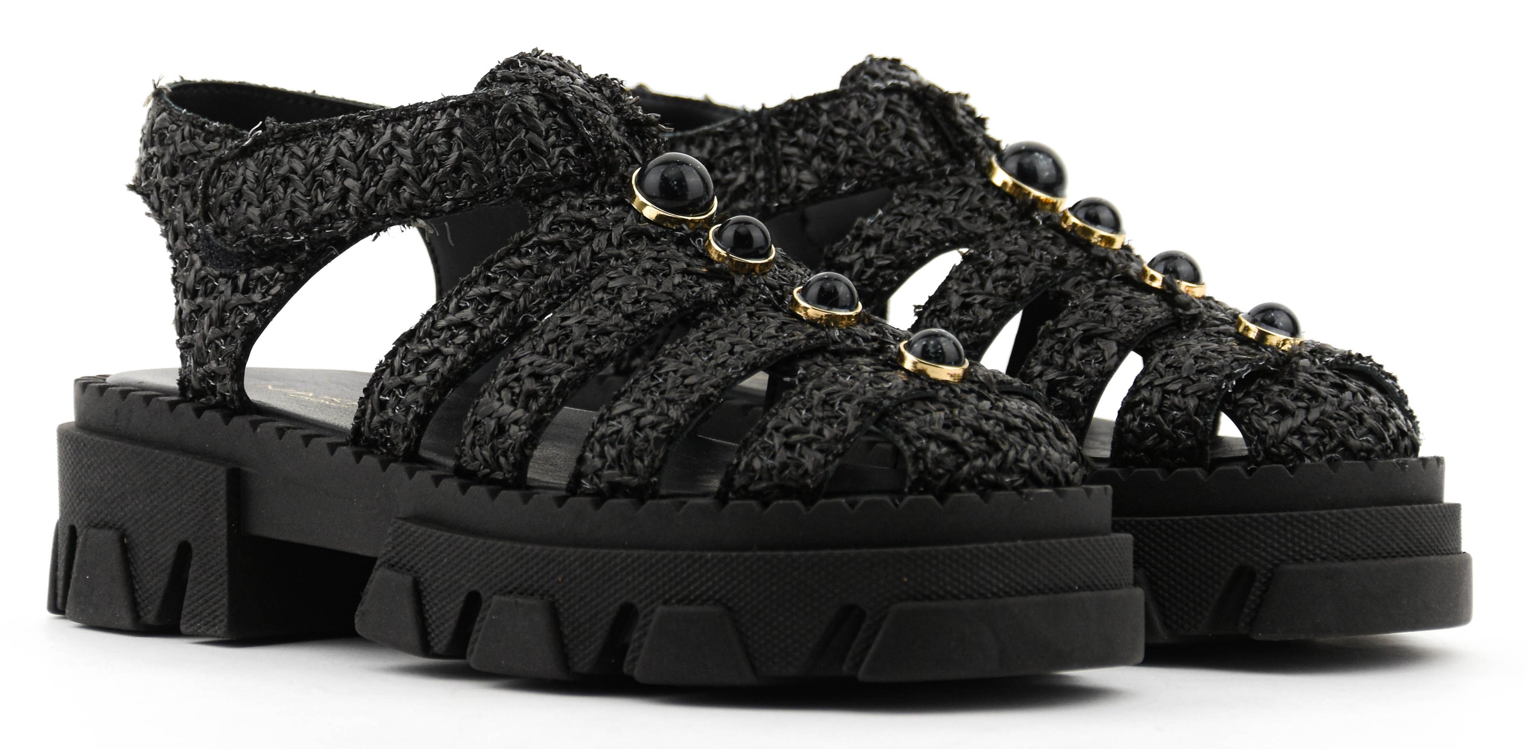 MAKRIS RAFFIA SANDAL BLACK