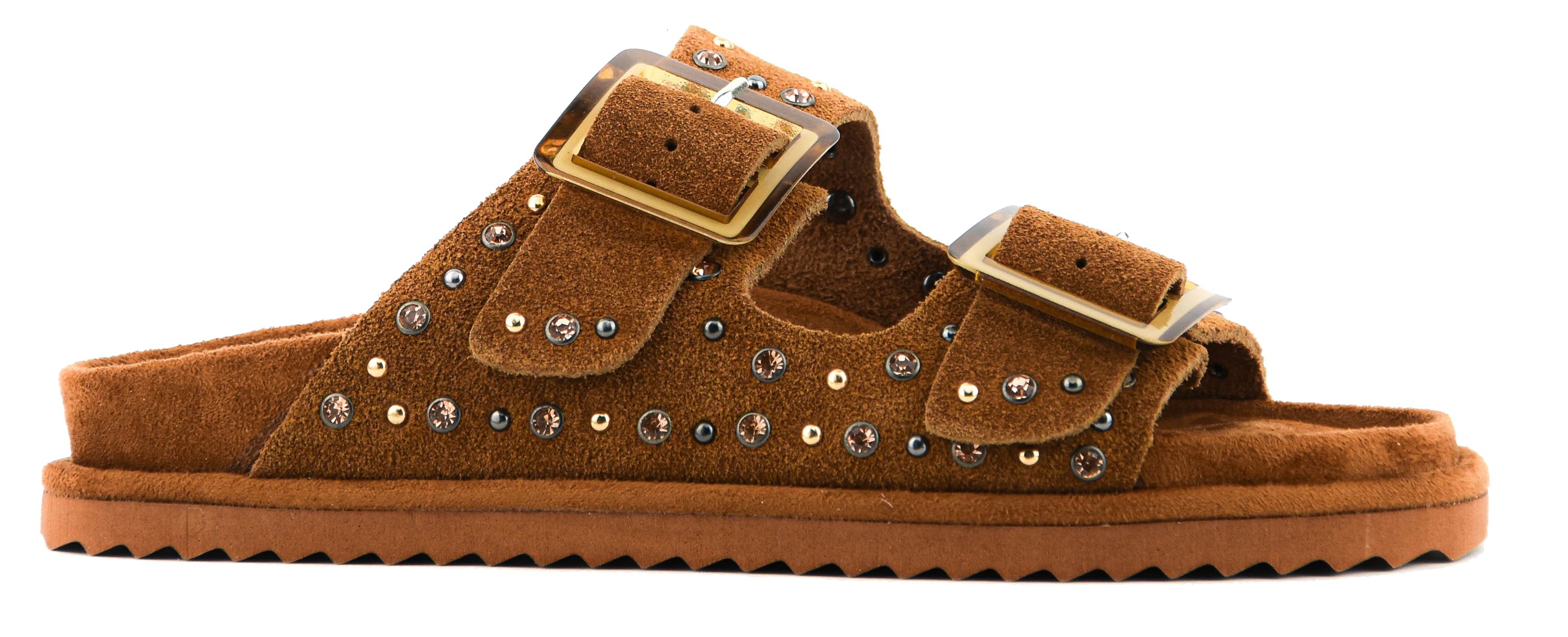 COLORS OF CALIFORNIA TWO BUCKLE LEATHER STUDS SUEDE TAN