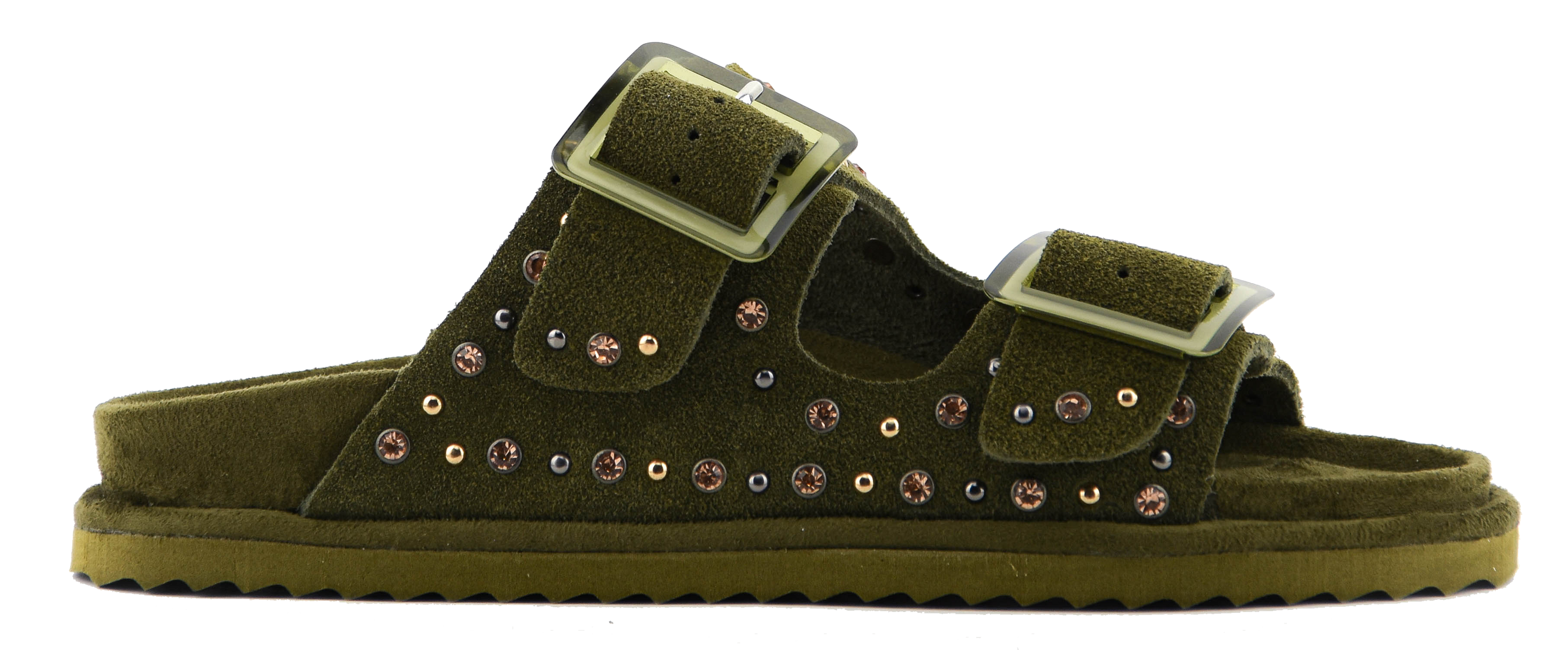 COLORS OF CALIFORNIA TWO BUCKLE LEATHER STUDS SUEDE KAKI