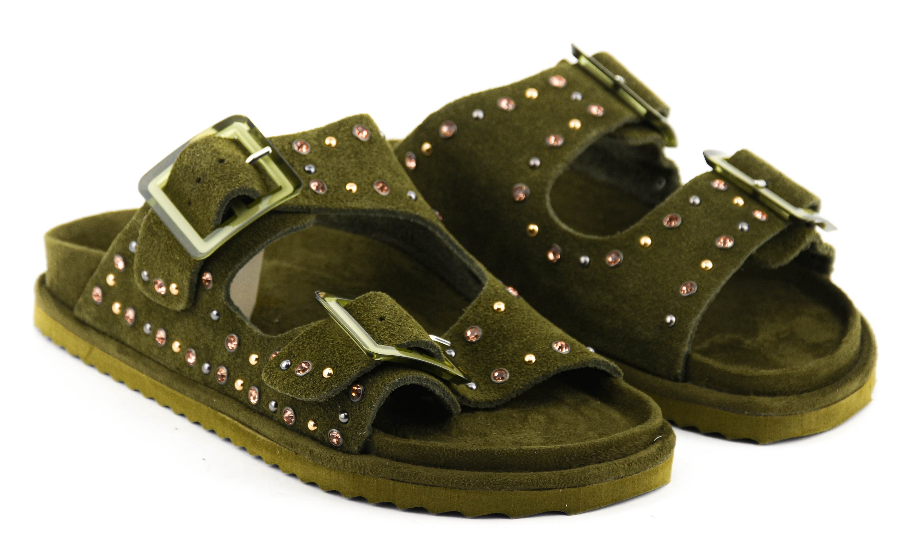 COLORS OF CALIFORNIA TWO BUCKLE LEATHER STUDS SUEDE KAKI