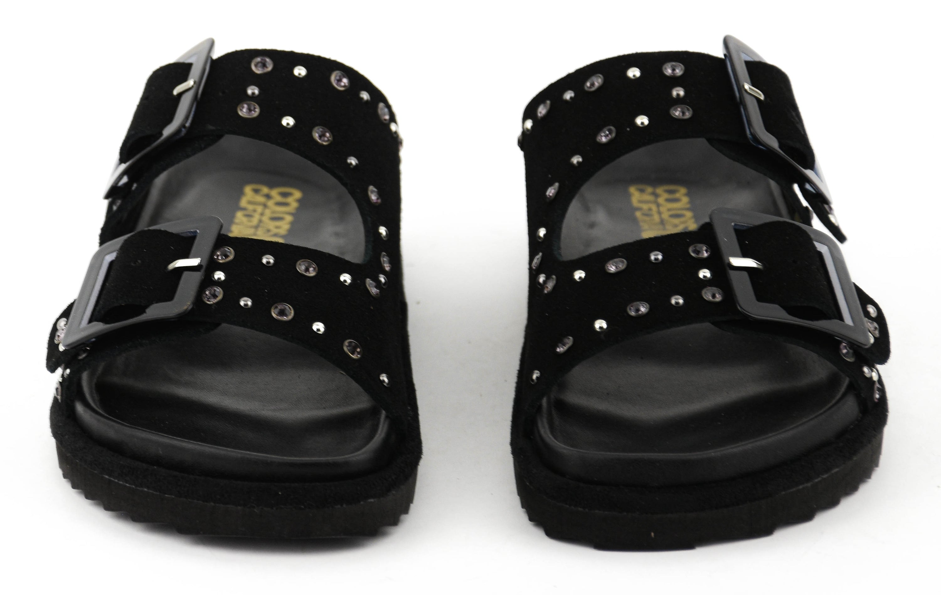 COLORS OF CALIFORNIA TWO BUCKLE LEATHER STUDS SUEDE BLACK