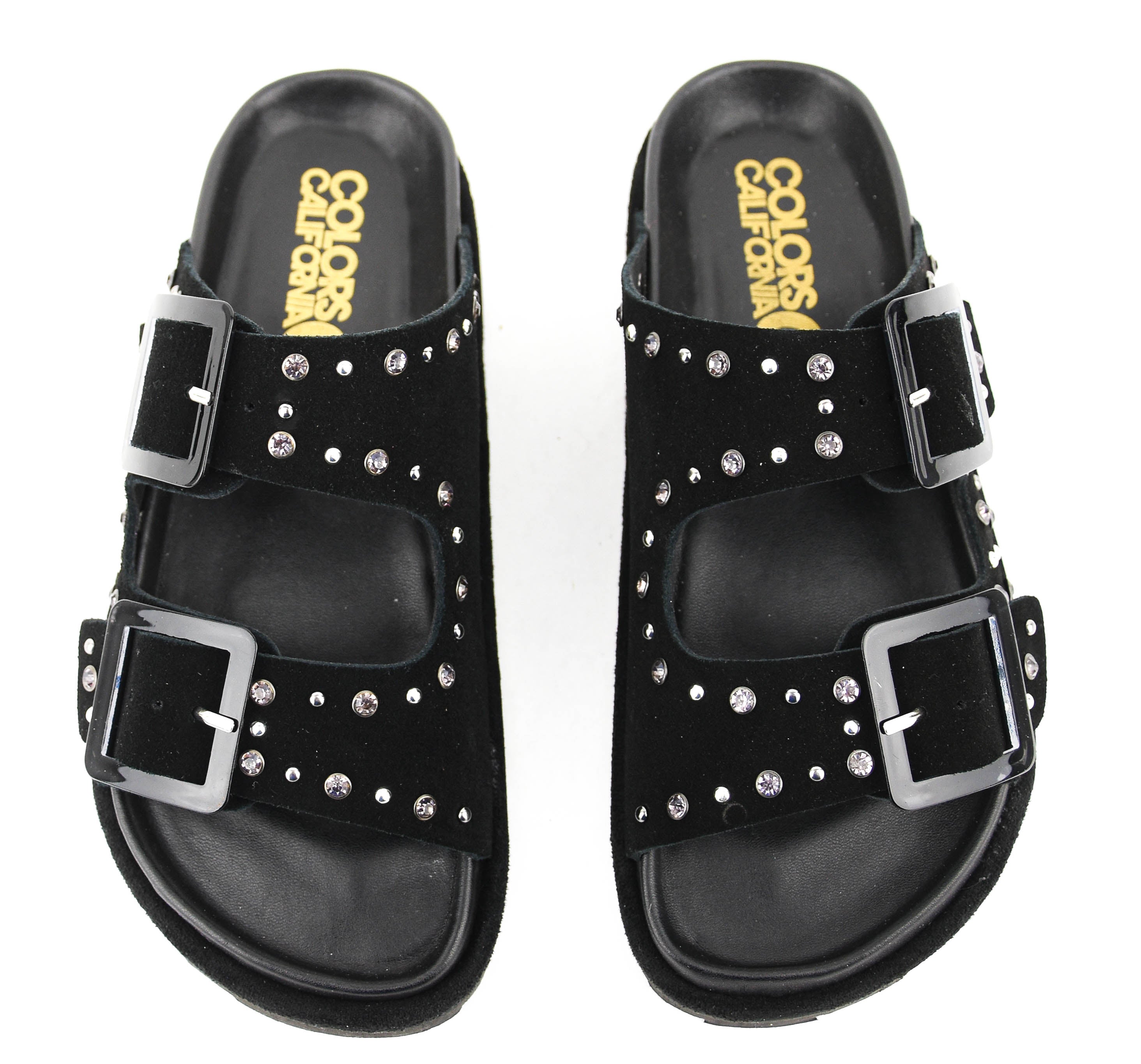 COLORS OF CALIFORNIA TWO BUCKLE LEATHER STUDS SUEDE BLACK