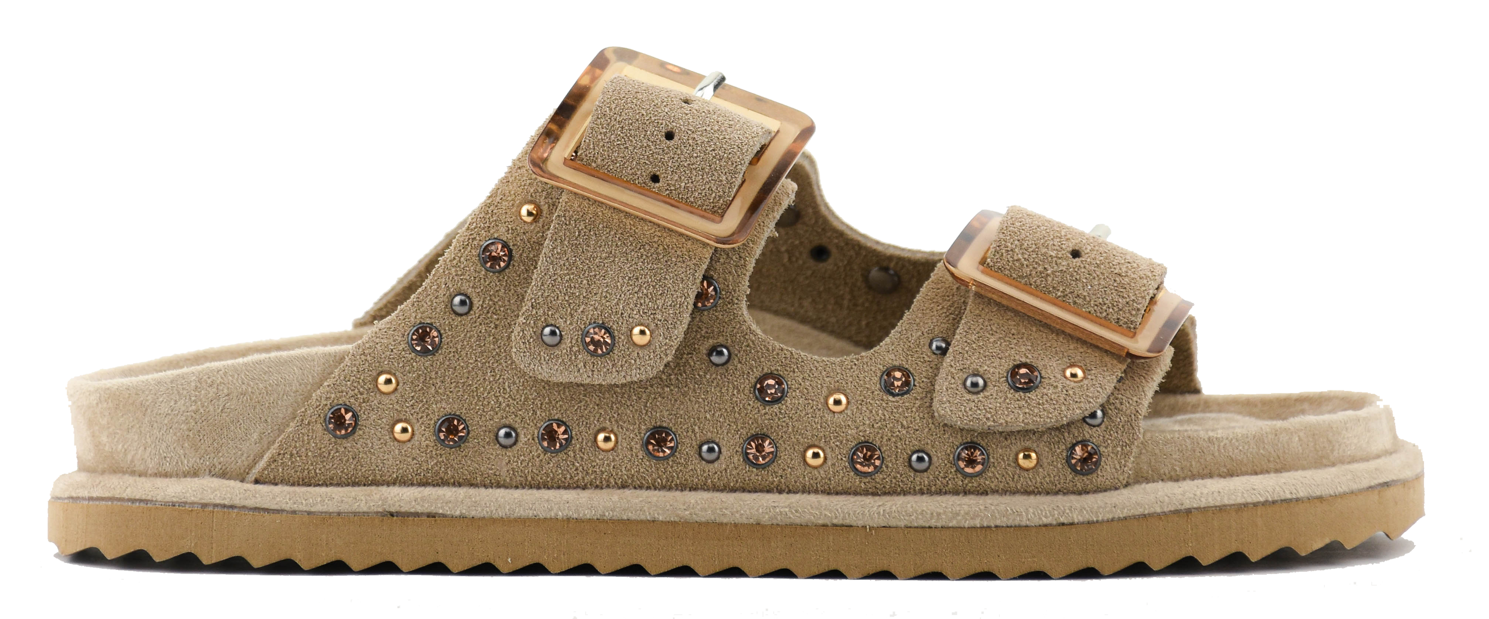 COLORS OF CALIFORNIA TWO BUCKLE LEATHER STUDS SUEDE SAND