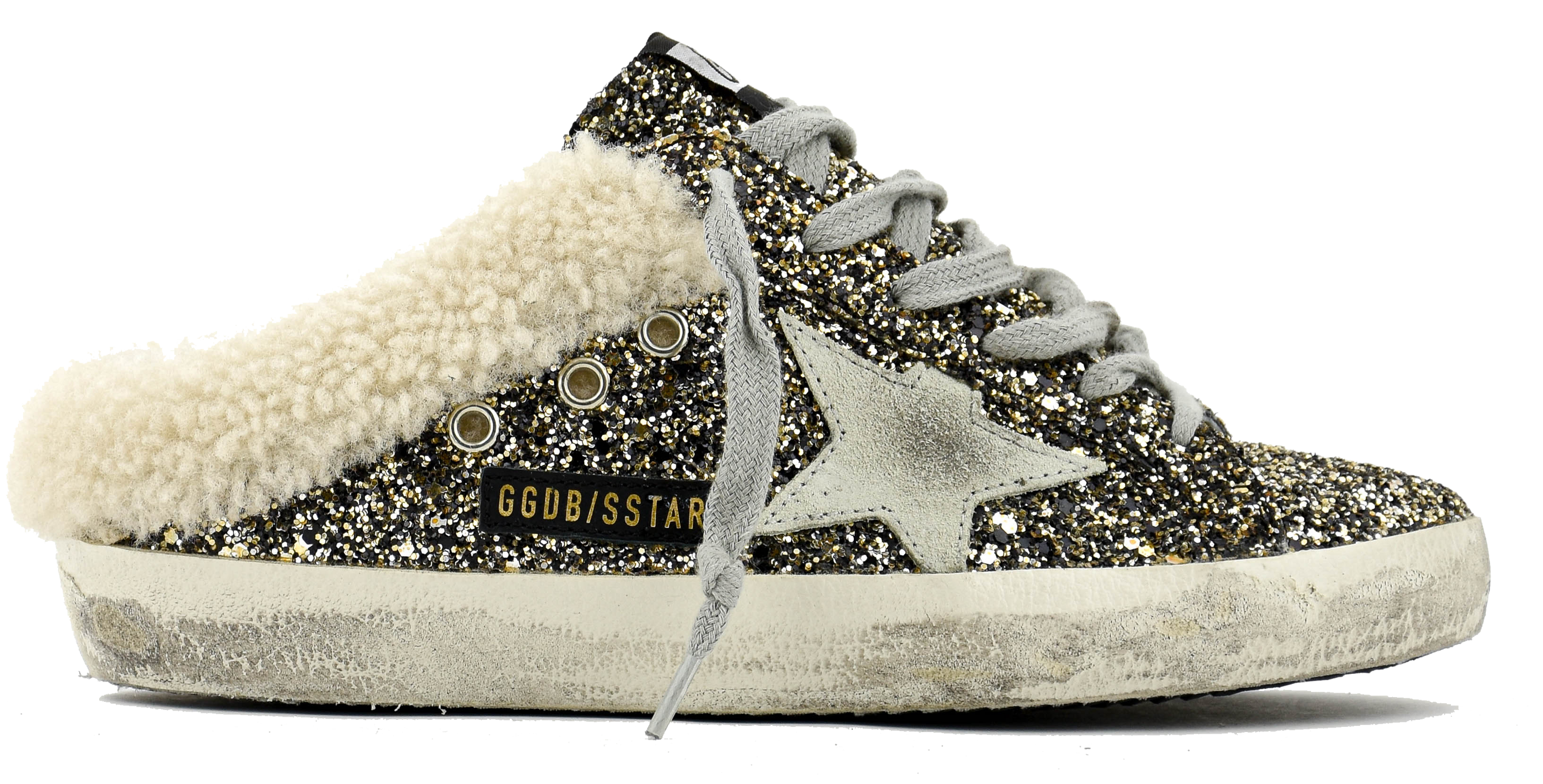 GOLDEN GOOSE SUPERSTAR SABOT BLACK GOLD GLITTER