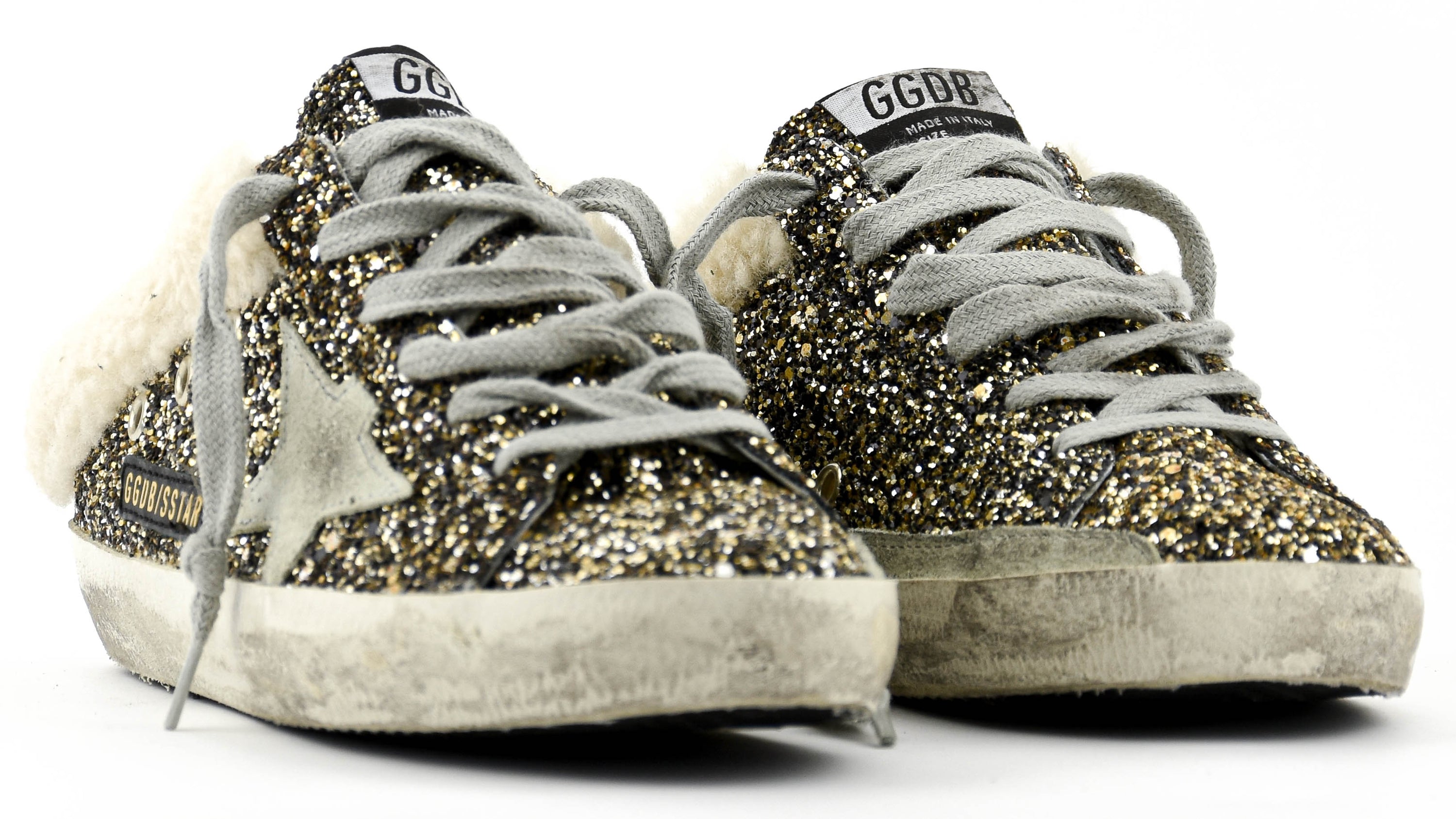 GOLDEN GOOSE SUPERSTAR SABOT BLACK GOLD GLITTER