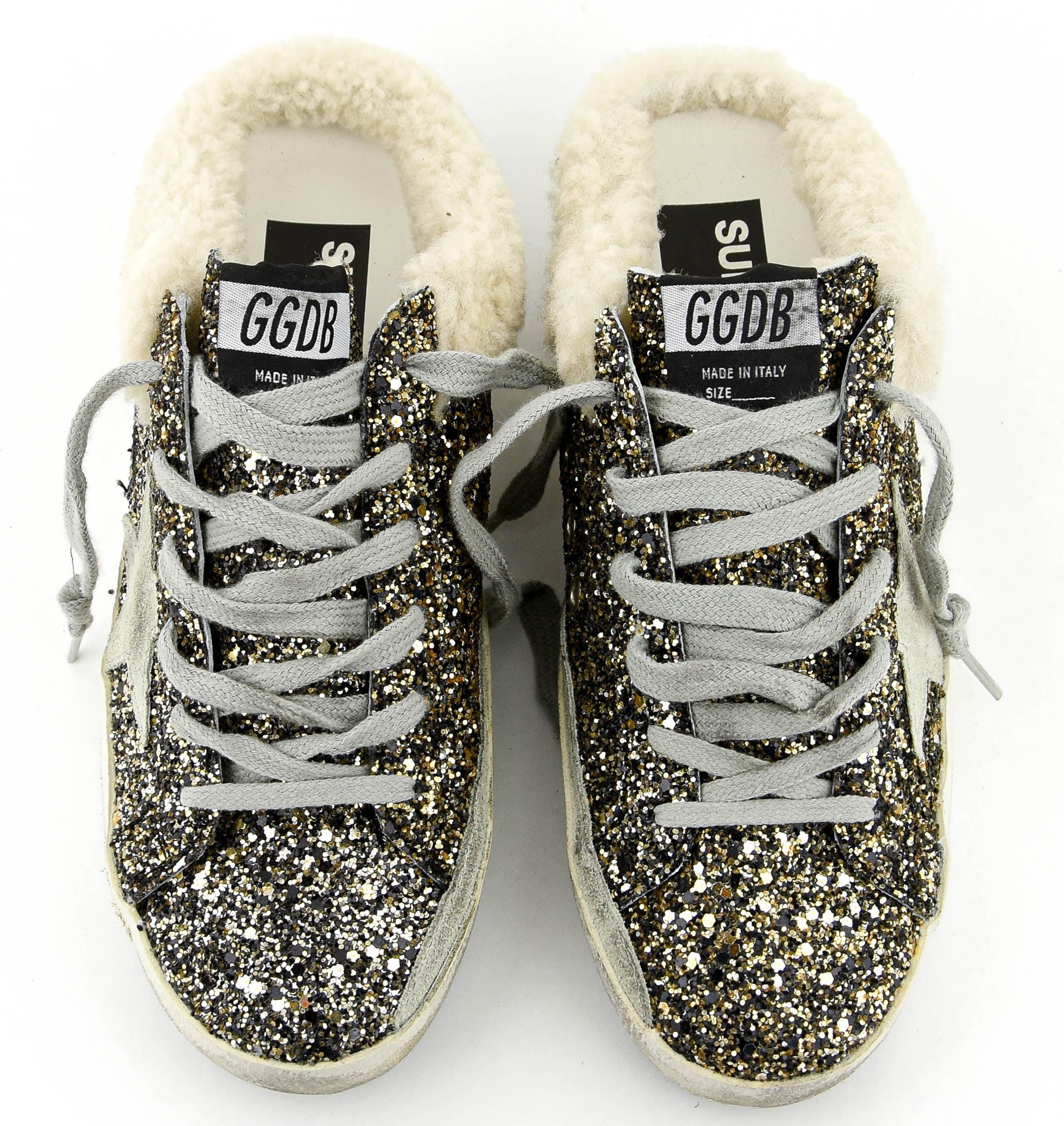 GOLDEN GOOSE SUPERSTAR SABOT BLACK GOLD GLITTER