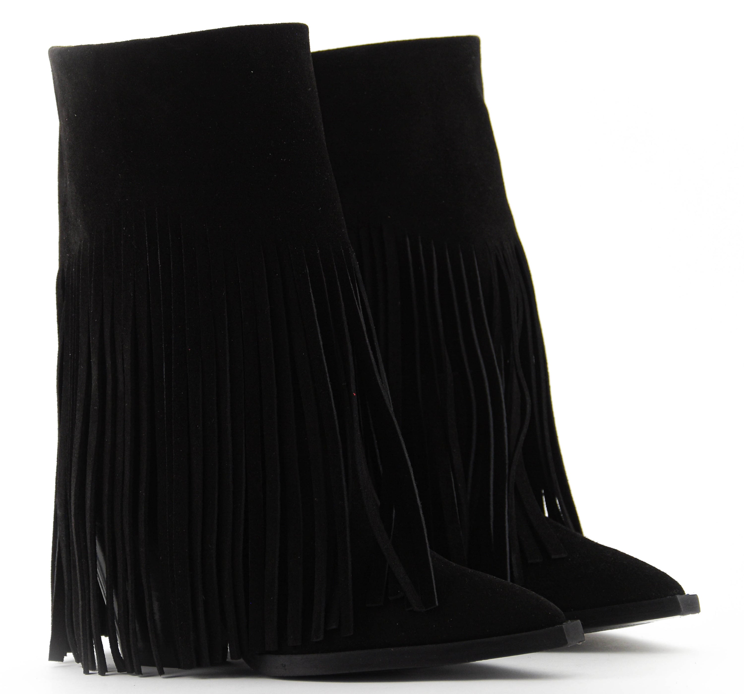 TORAL DONNA BASKET SUEDE FRINGE BOOT BLACK
