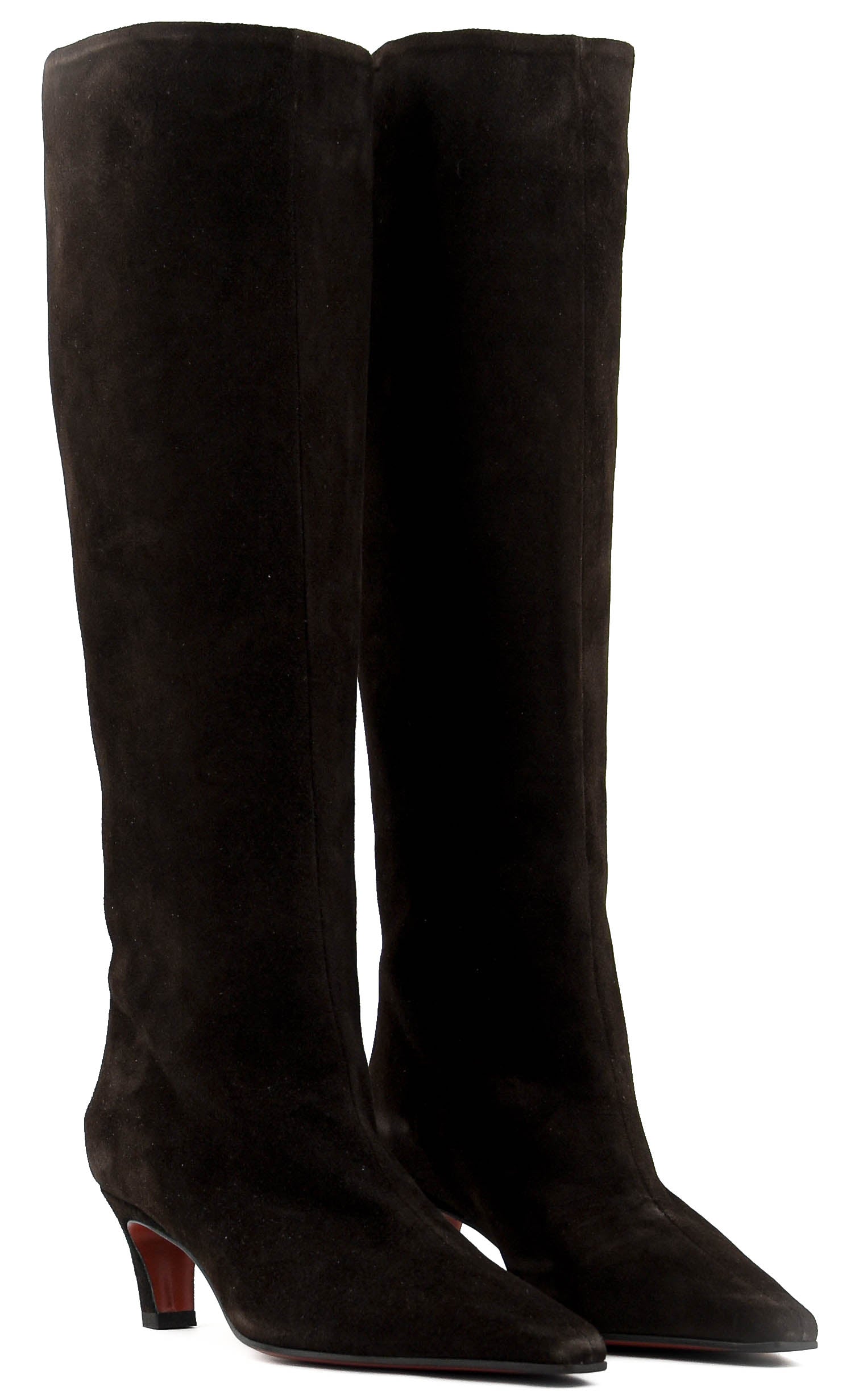 PAUL WARMER BOOT KITTEN HEEL DARK BROWN SUEDE