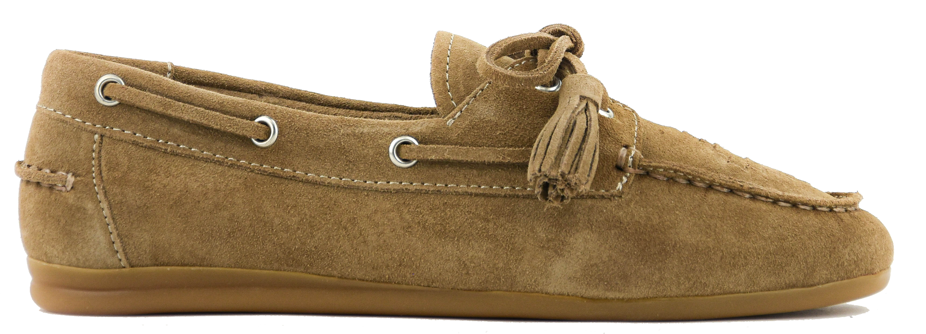 Brown suede loafer shoe on a white background