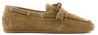 Brown suede loafer shoe on a white background