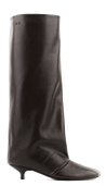 Brown knee-high boot on a white background