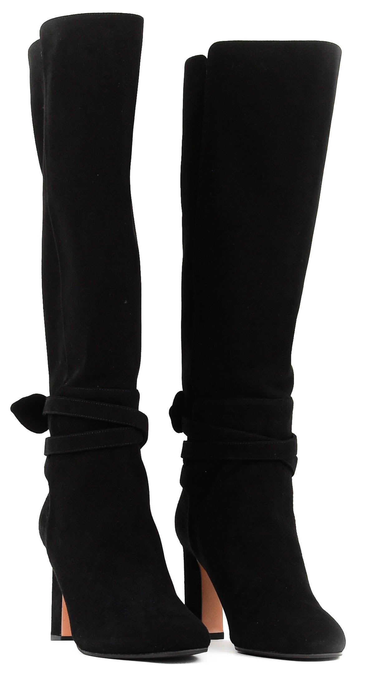 AQUAZZURA VERY BOWTIE BOOT 85 BLACK SUEDE