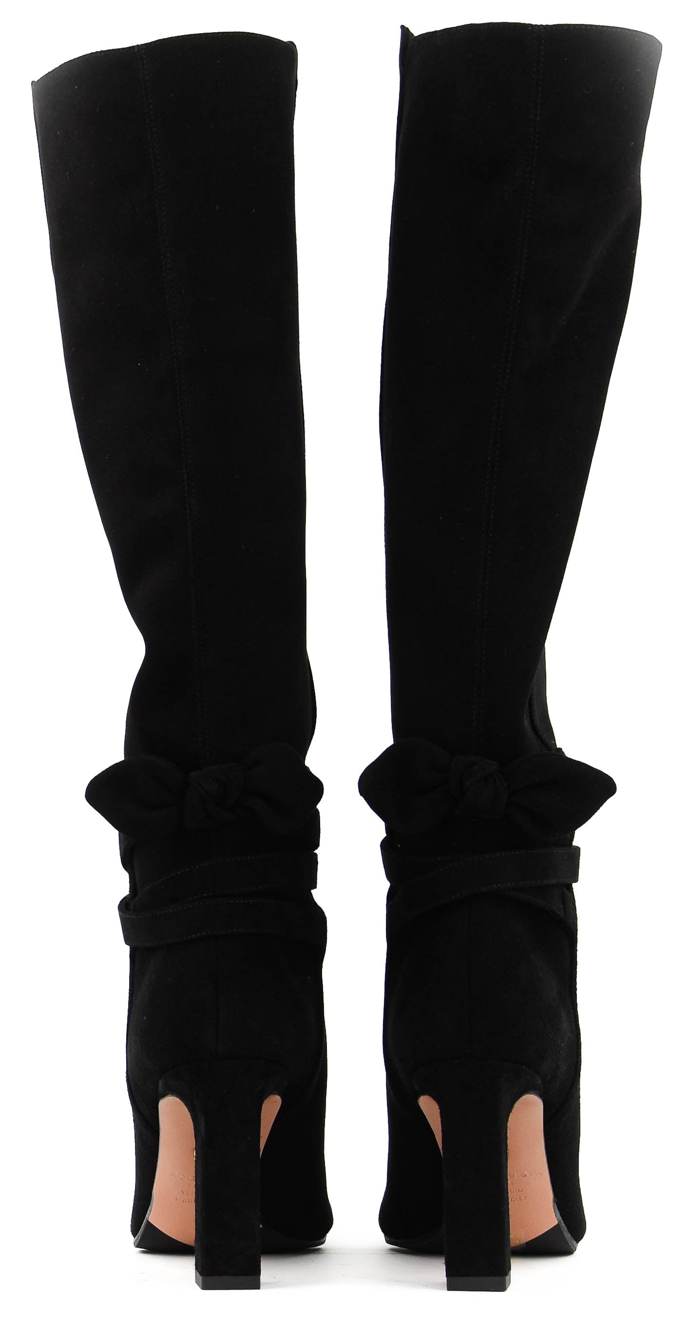 AQUAZZURA VERY BOWTIE BOOT 85 BLACK SUEDE