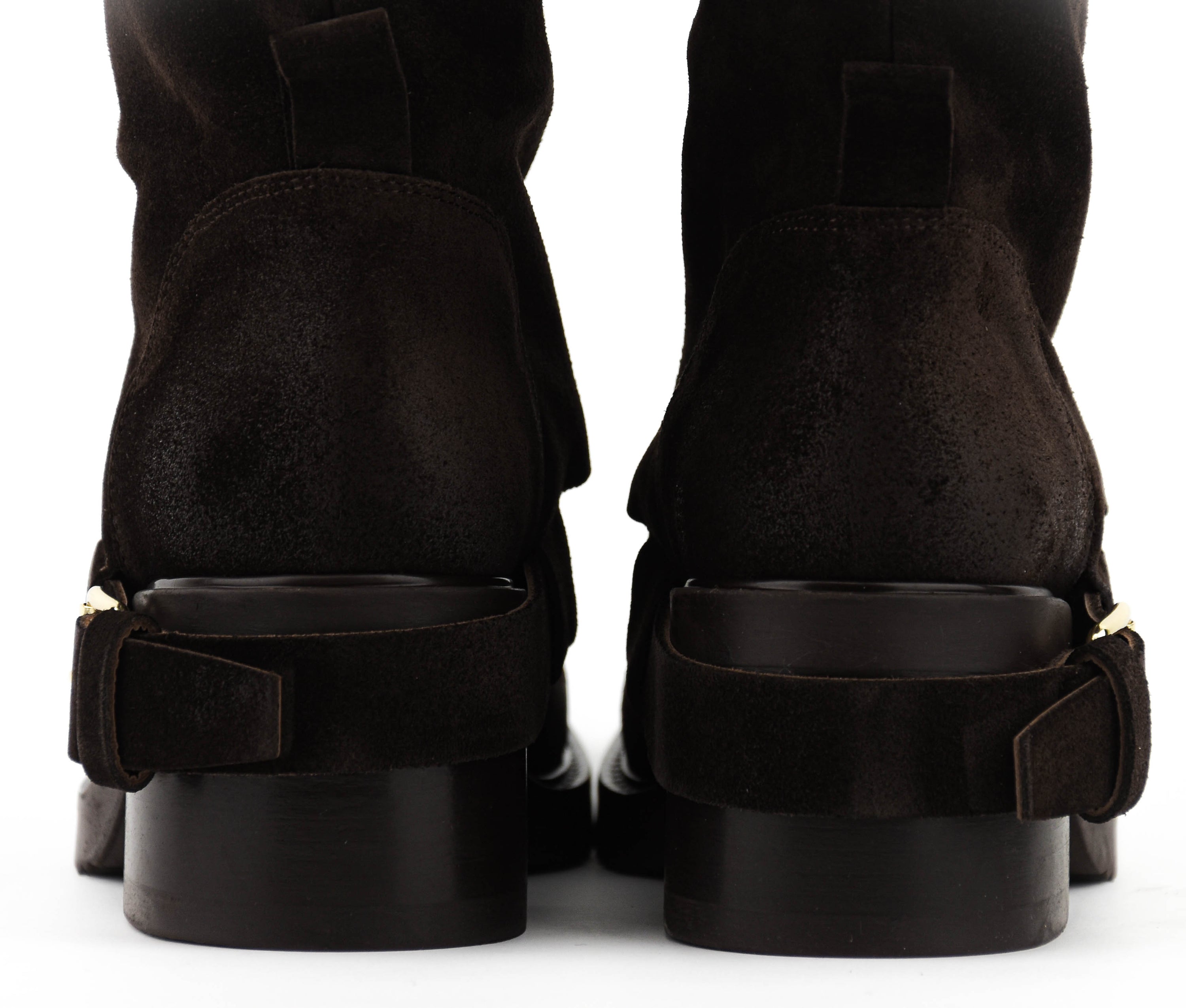 ELENA IACHI HOODED BIKER DARK BROWN SUEDE