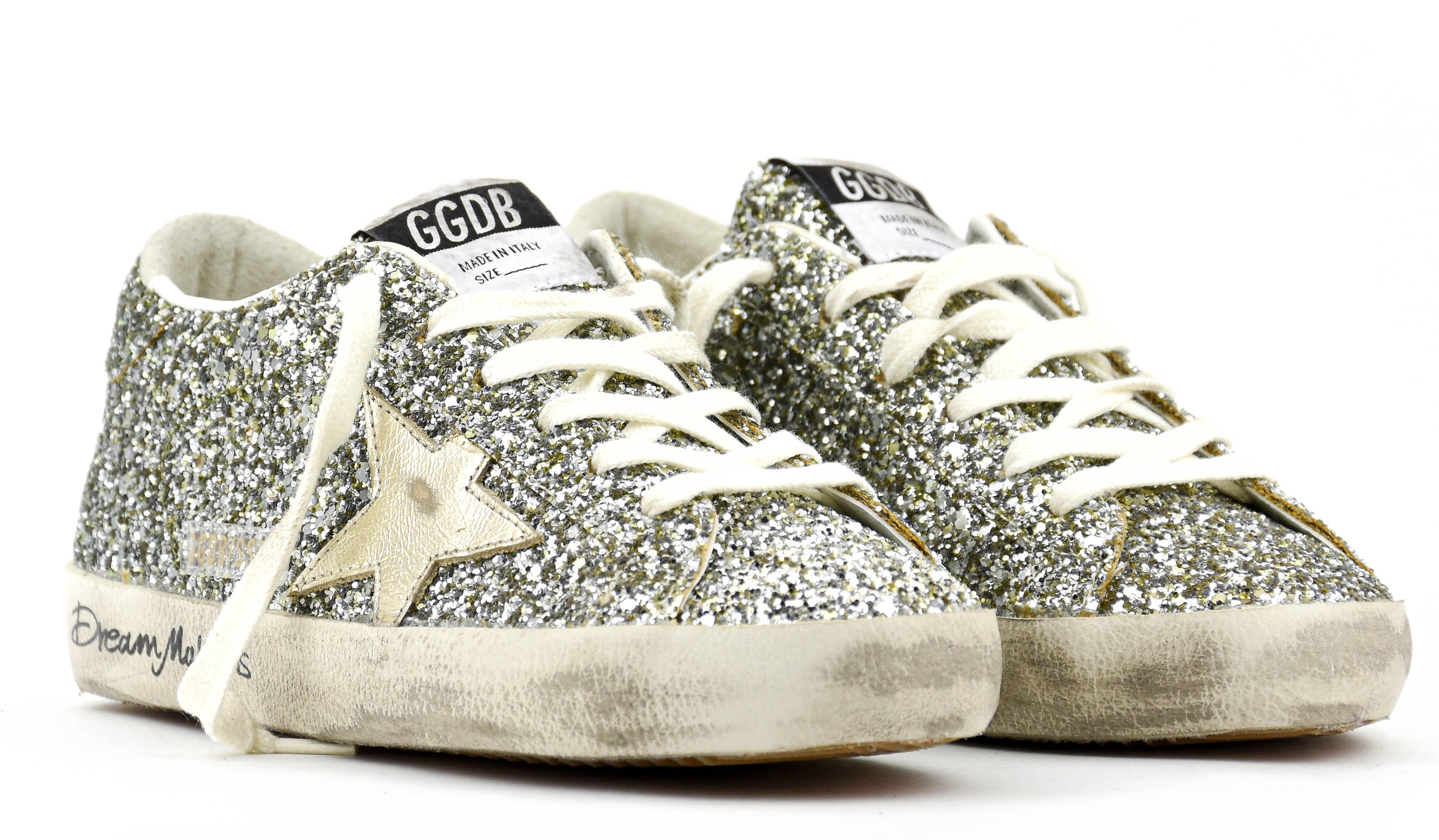 GOLDEN GOOSE SUPER STAR GLITTER PLATINUM GREEN