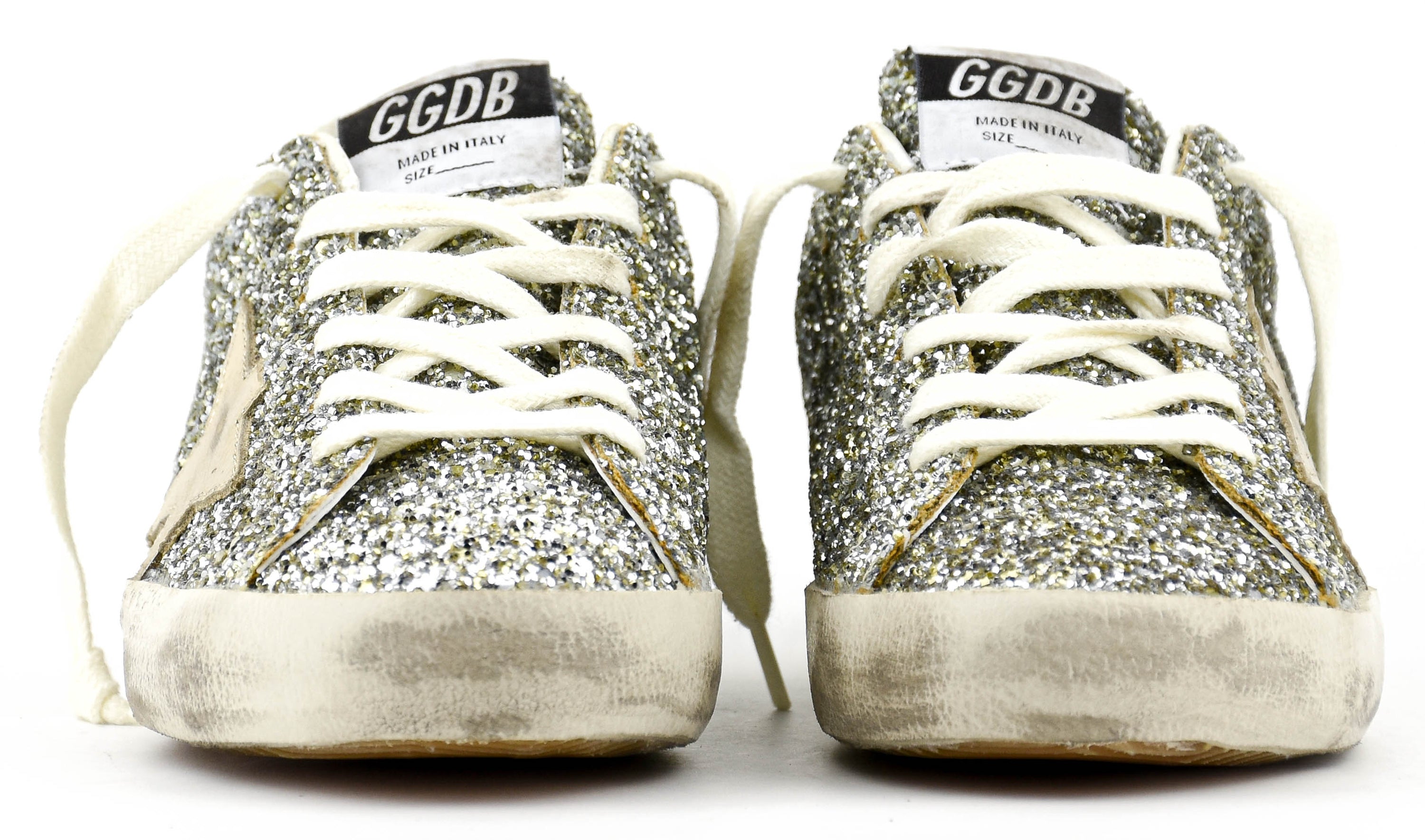 GOLDEN GOOSE SUPER STAR GLITTER PLATINUM GREEN