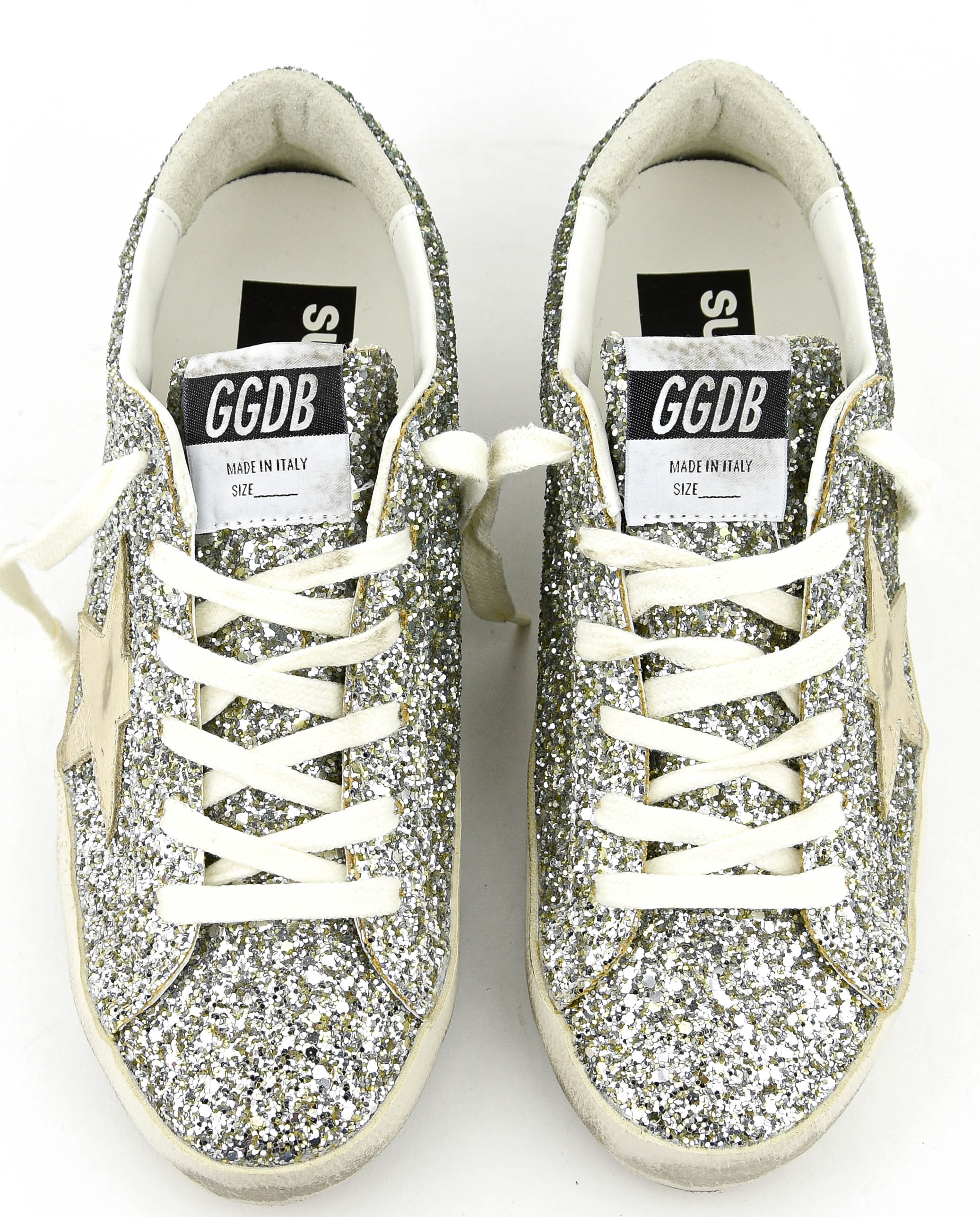 GOLDEN GOOSE SUPER STAR GLITTER PLATINUM GREEN
