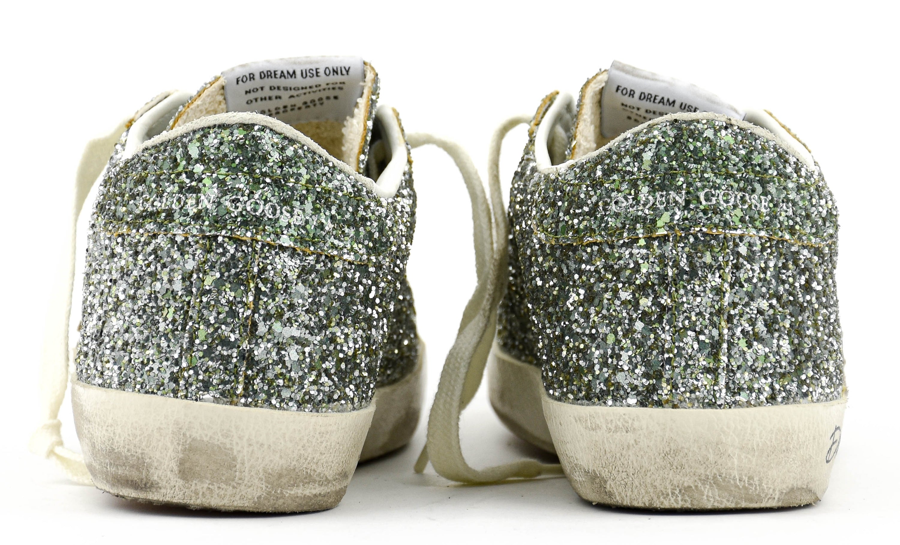 GOLDEN GOOSE SUPER STAR GLITTER PLATINUM GREEN