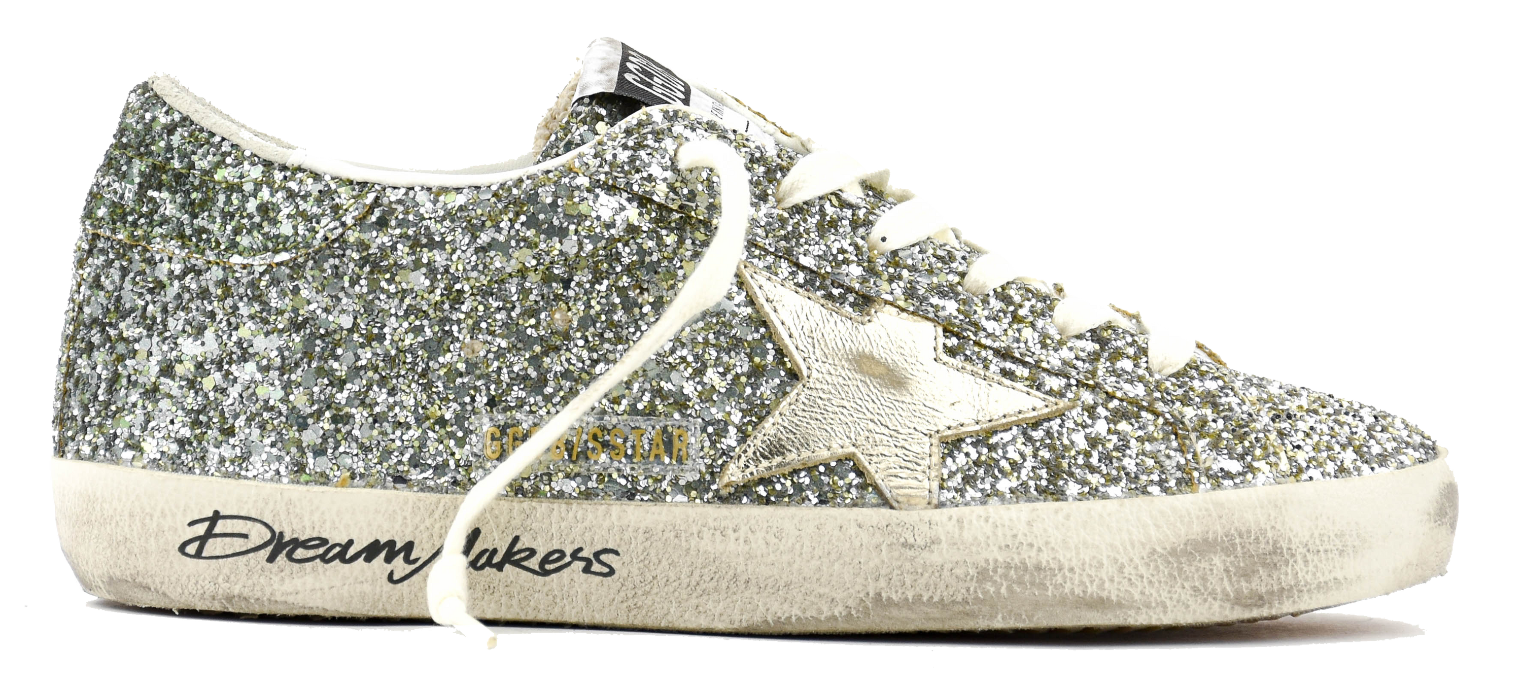GOLDEN GOOSE SUPER STAR GLITTER PLATINUM GREEN