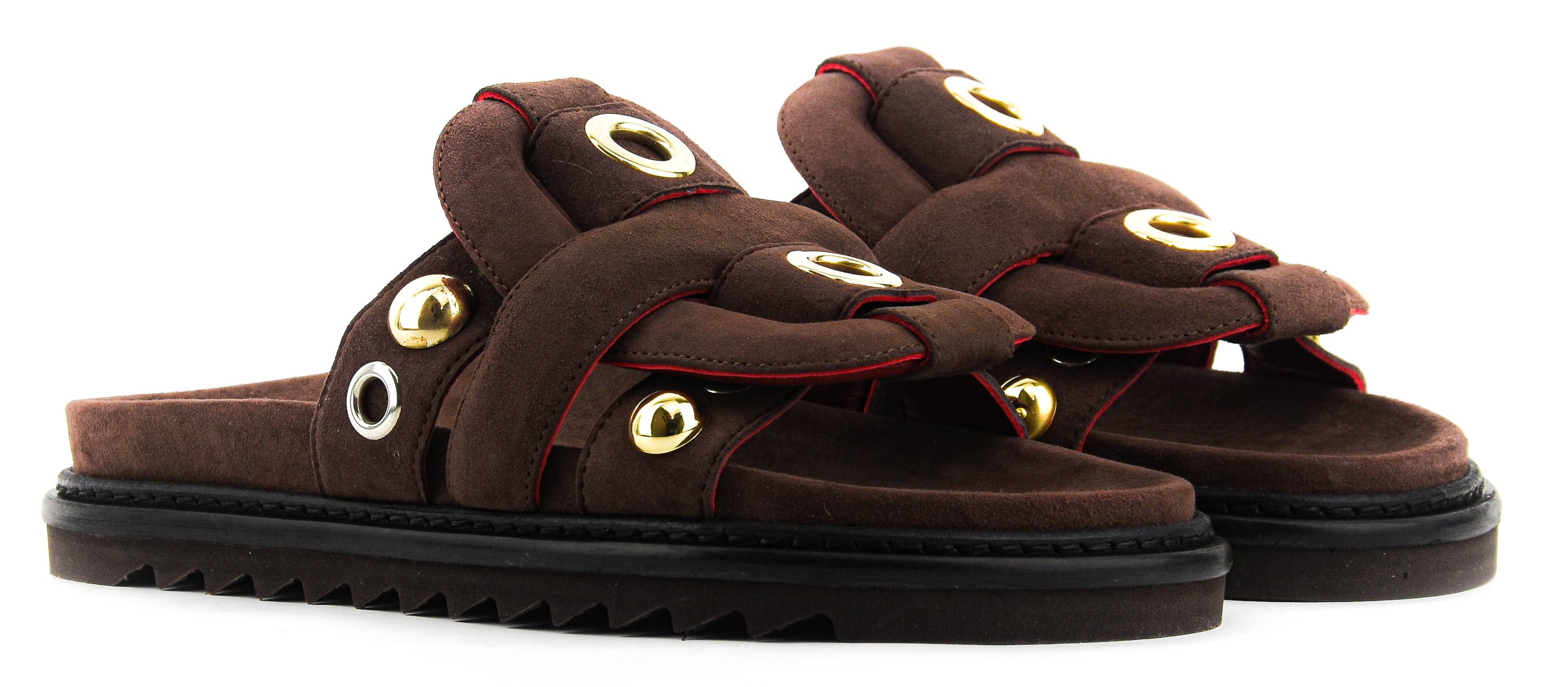 MOROBE EMILIA SANDAL BROWN SUEDE RIVETS