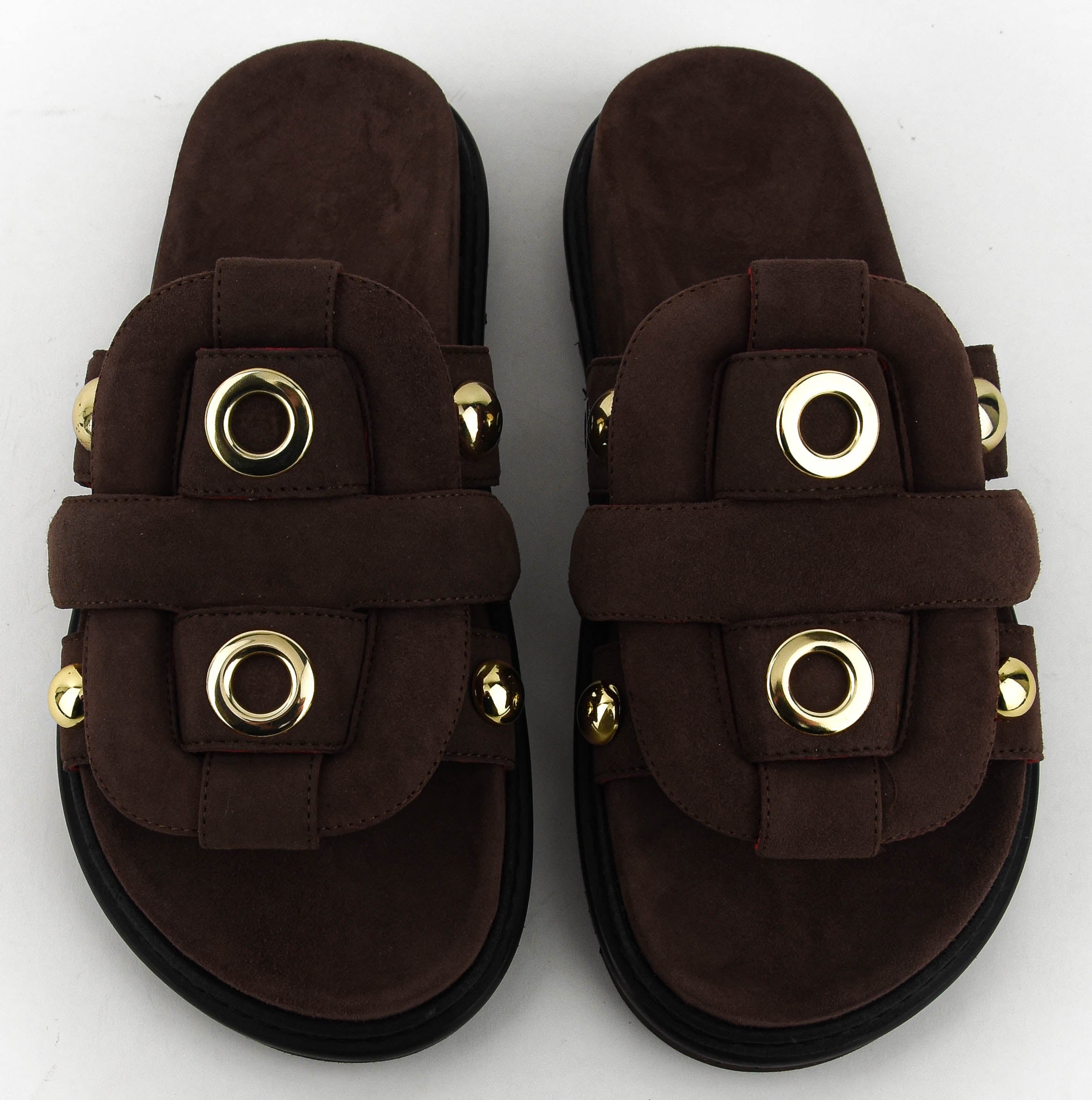 MOROBE EMILIA SANDAL BROWN SUEDE RIVETS