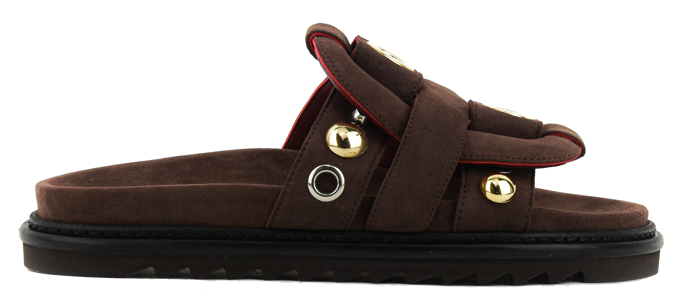 MOROBE EMILIA SANDAL BROWN SUEDE RIVETS