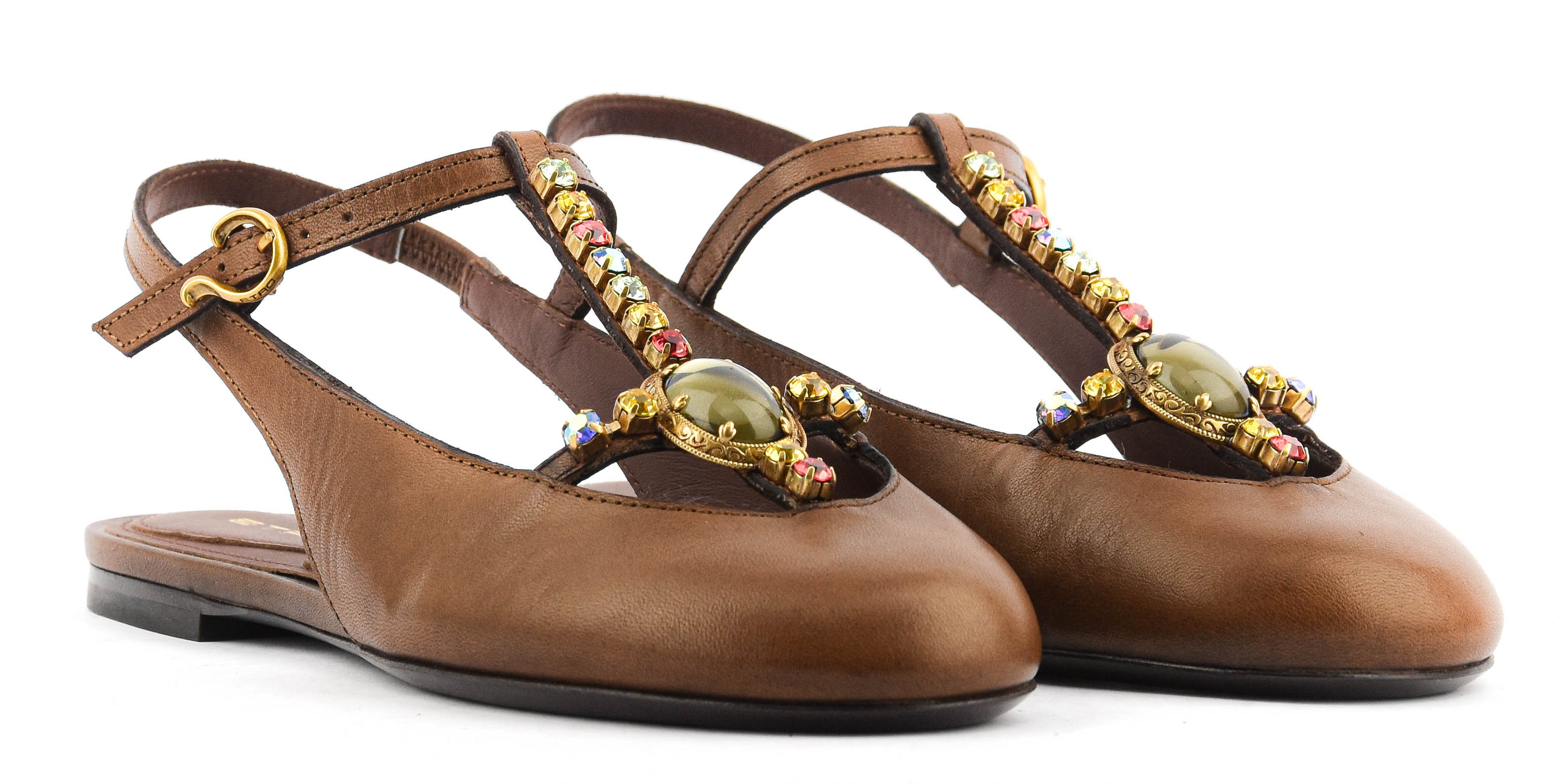 ETRO T-BAR SLINGBACK BALLERINA BRWON