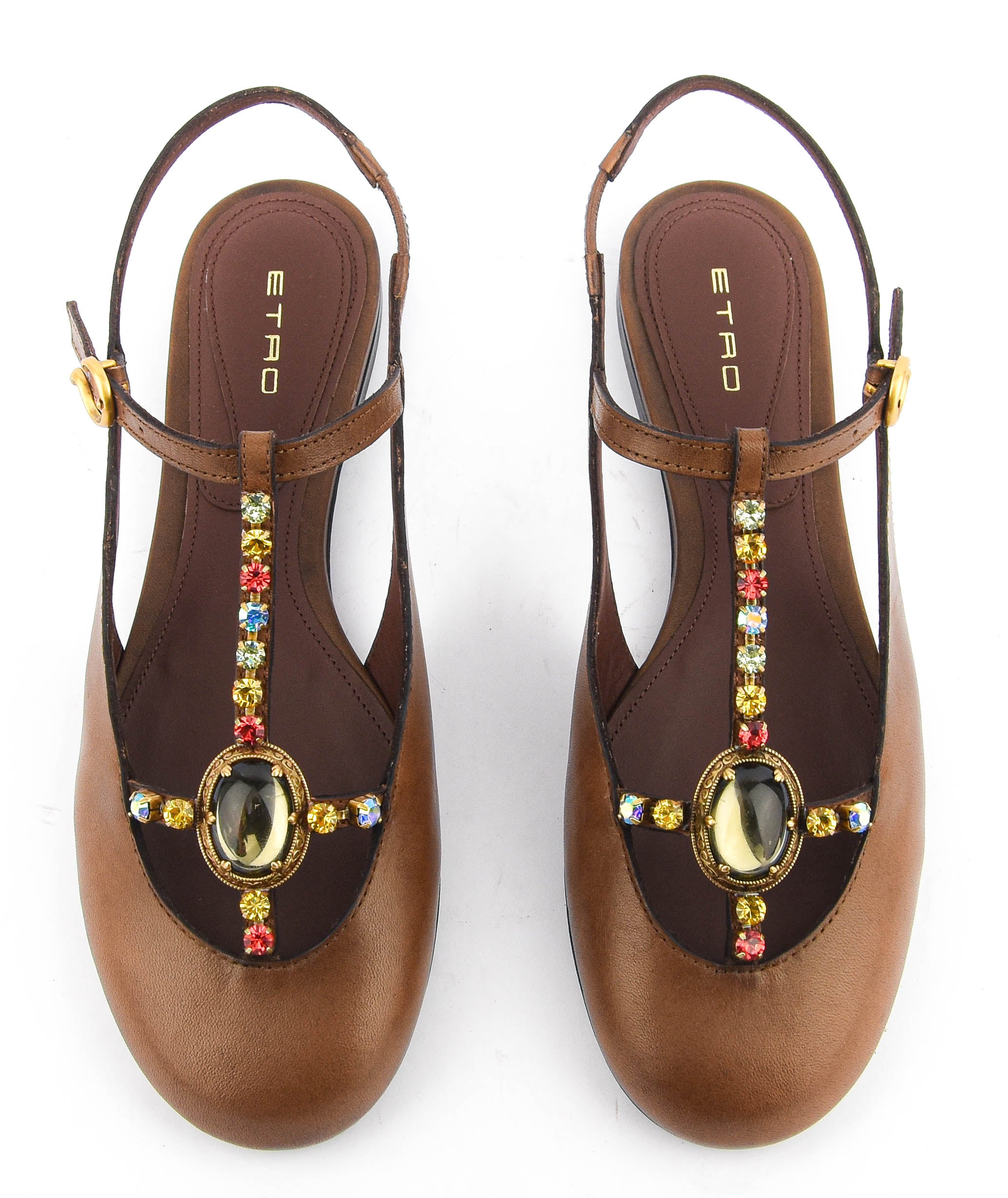 ETRO T-BAR SLINGBACK BALLERINA BRWON