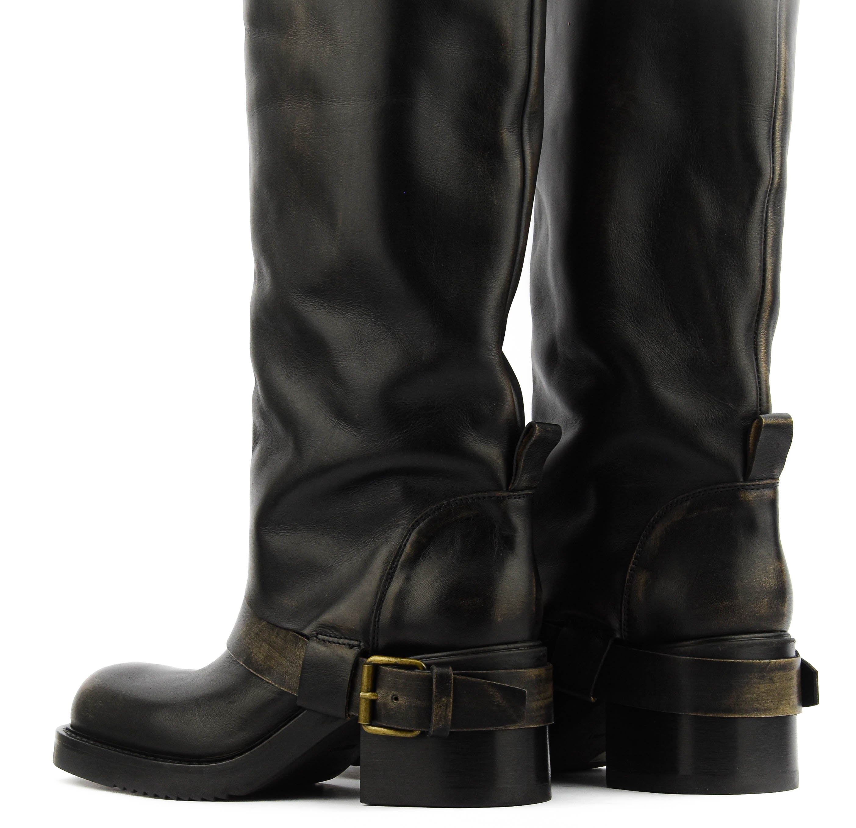 ELENA IACHI HOODED BIKER VINTAGE BLACK BROWN